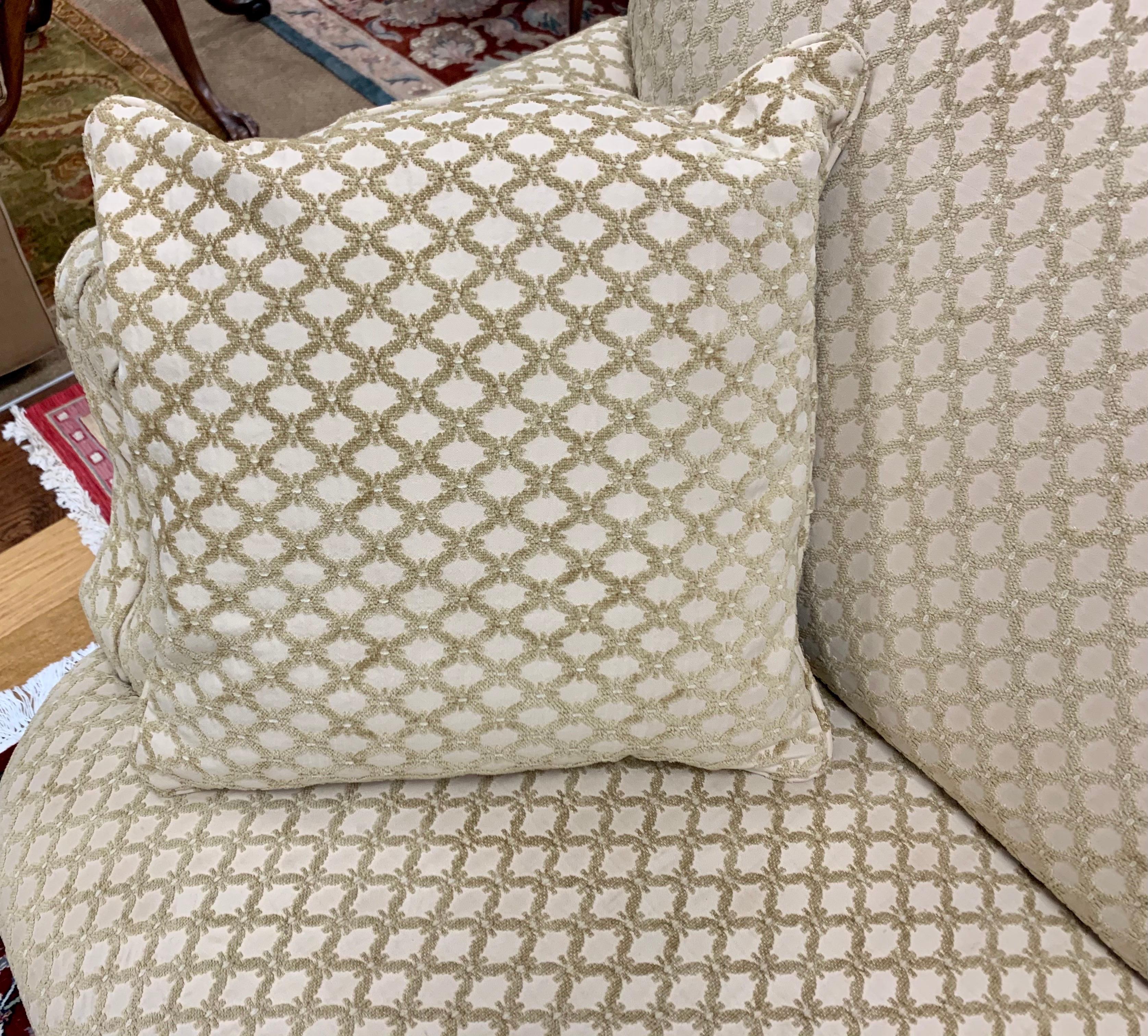 Custom Loveseat Sofa with Raised Trellis Kravet Fabric 6