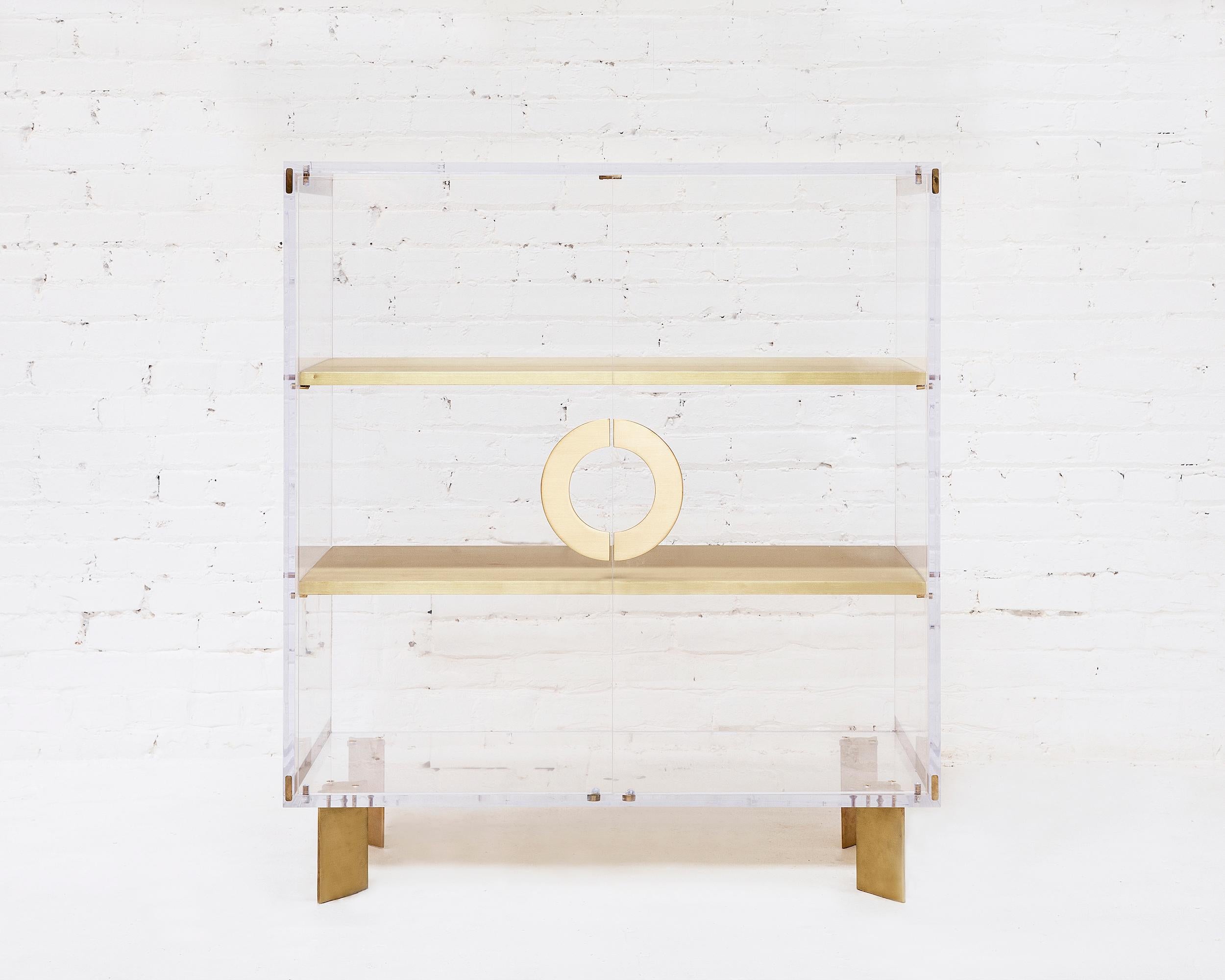 American Custom Lucite Cabinet with Brass Shelves