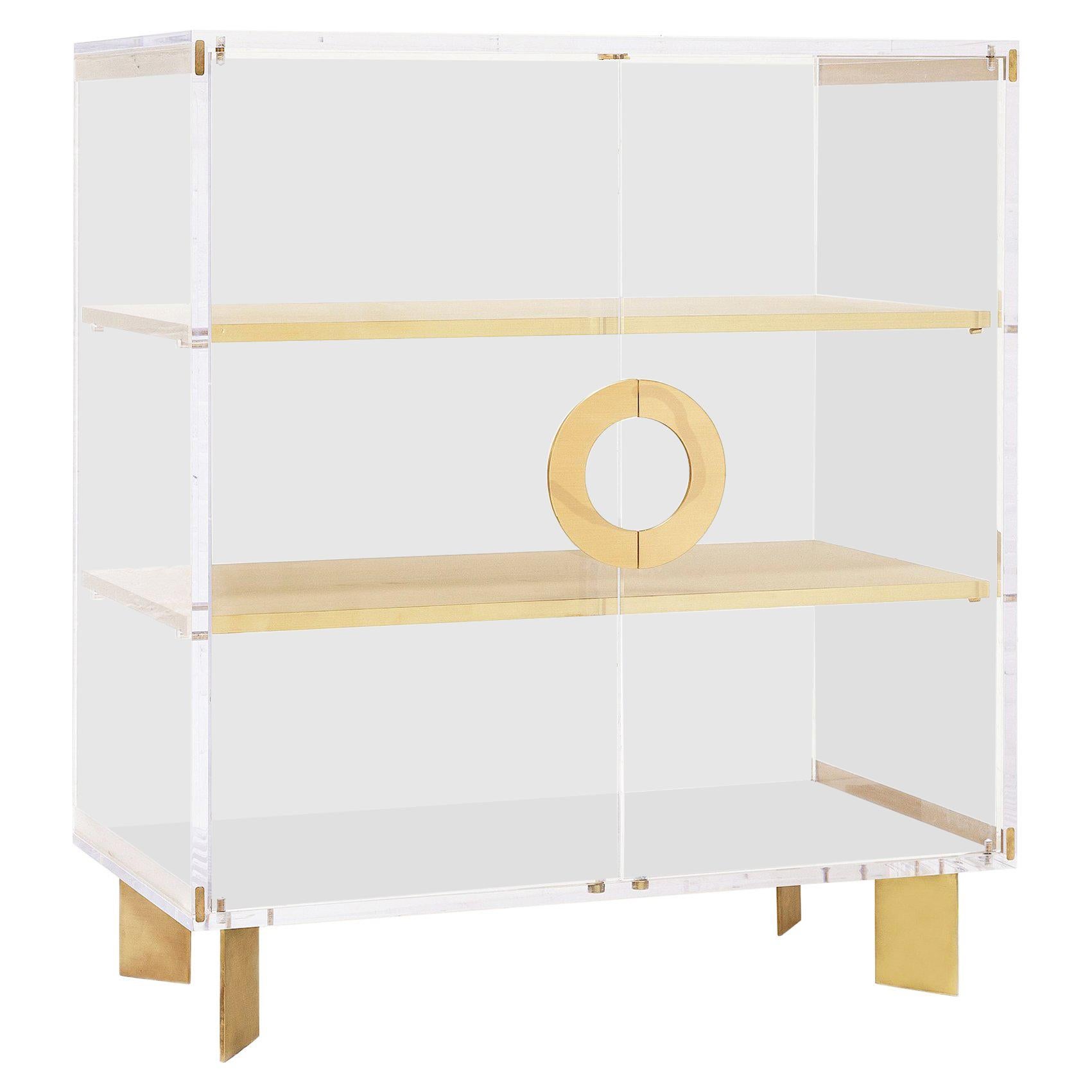 Custom Lucite Cabinet with Brass Shelves
