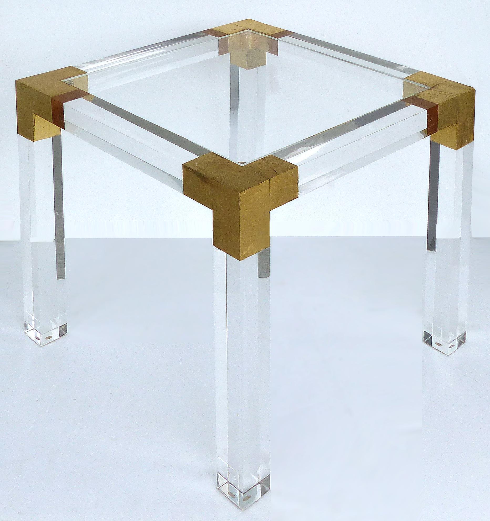 Modern Custom Lucite Side Table with Interchangeable Tops and Gold Leaf Accents For Sale