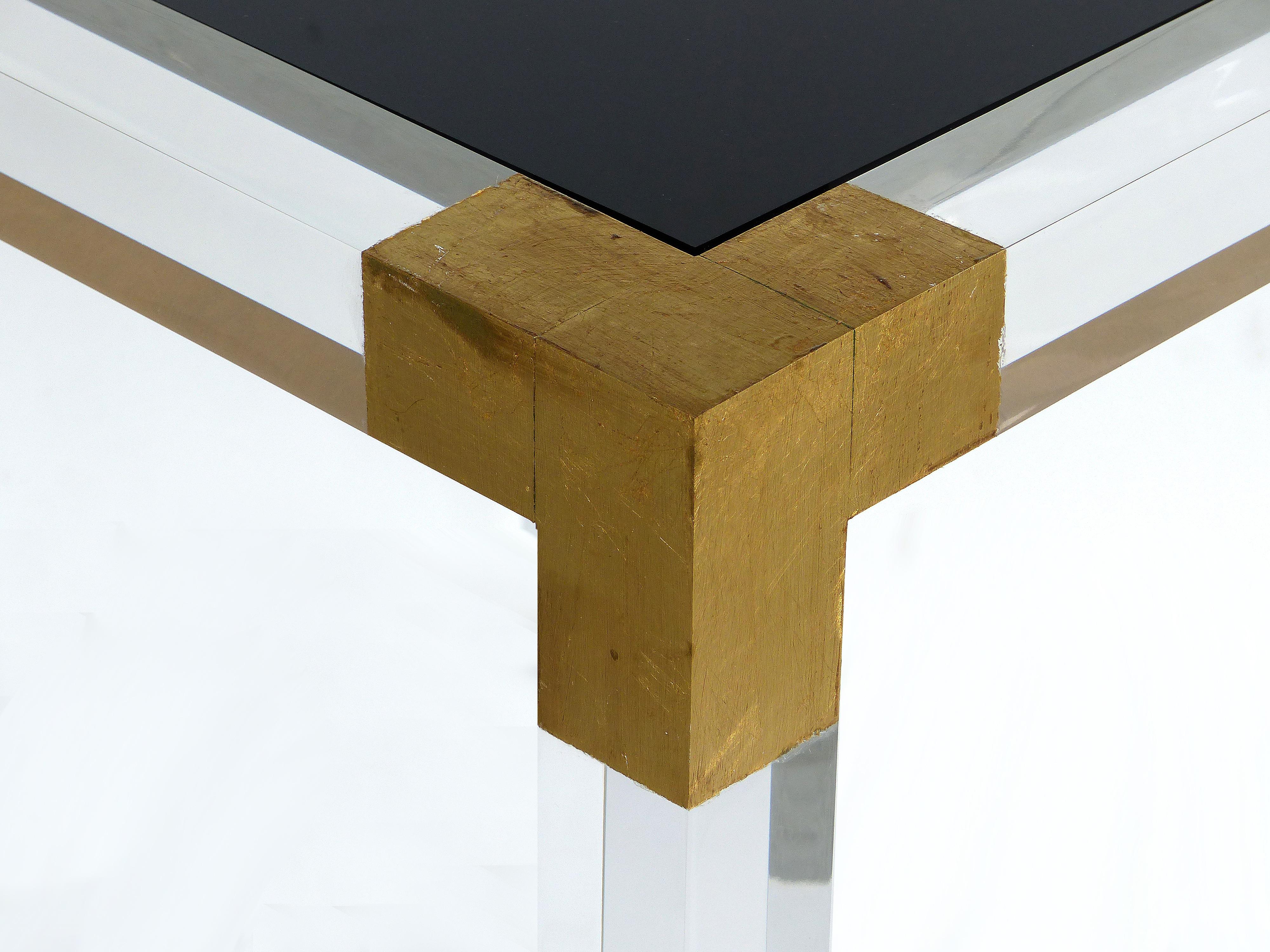 Contemporary Custom Lucite Side Table with Interchangeable Tops and Gold Leaf Accents For Sale