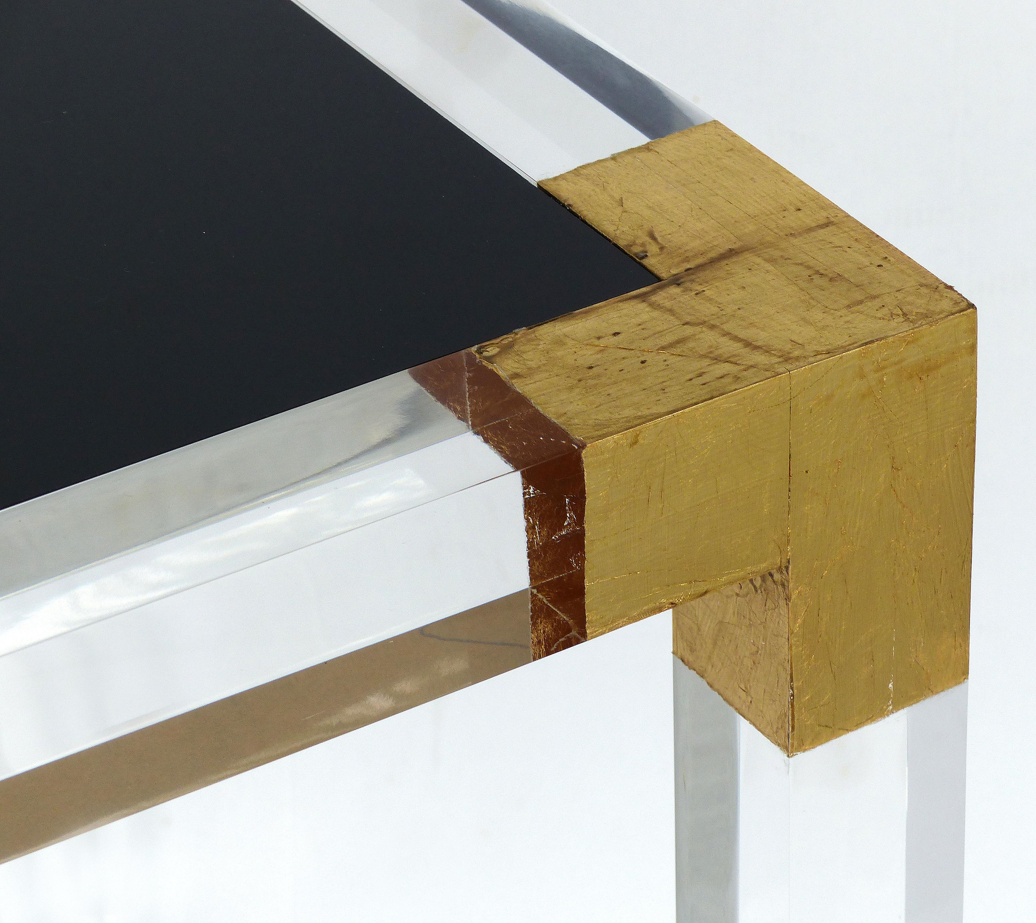 Custom Lucite Side Table with Interchangeable Tops and Gold Leaf Accents For Sale 1
