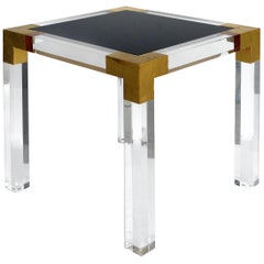 Table d'appoint en lucite sur mesure avec plateau interchangeable et touches de feuilles d'or