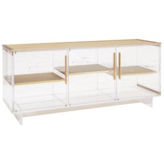 Custom Lucite Sideboard with Brass Shelves and Top