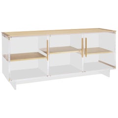 Custom Lucite Sideboard with Brass Shelves and Top