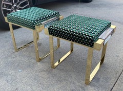 Custom Lucite and Solid Brass "Box" Benches by Charles Hollis Jones