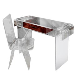 Custom Lucite Vanity with Tortishell Lucite Drawer and Chair, 1970s