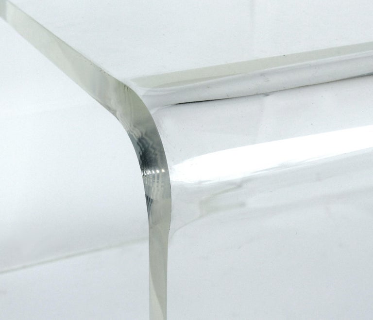 Custom Lucite Waterfall Table or Bench with Curved Sides For Sale at