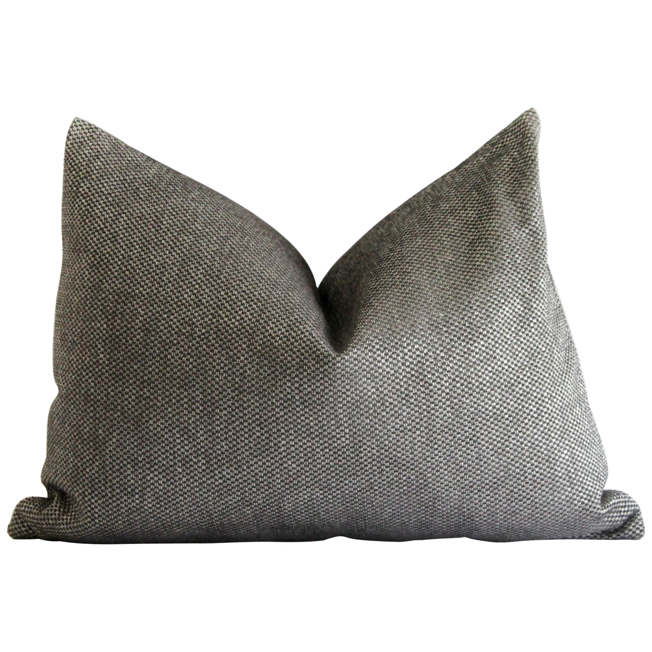 Custom Lumbar Pillow in Black and Silver Gray Woven Fabric For Sale