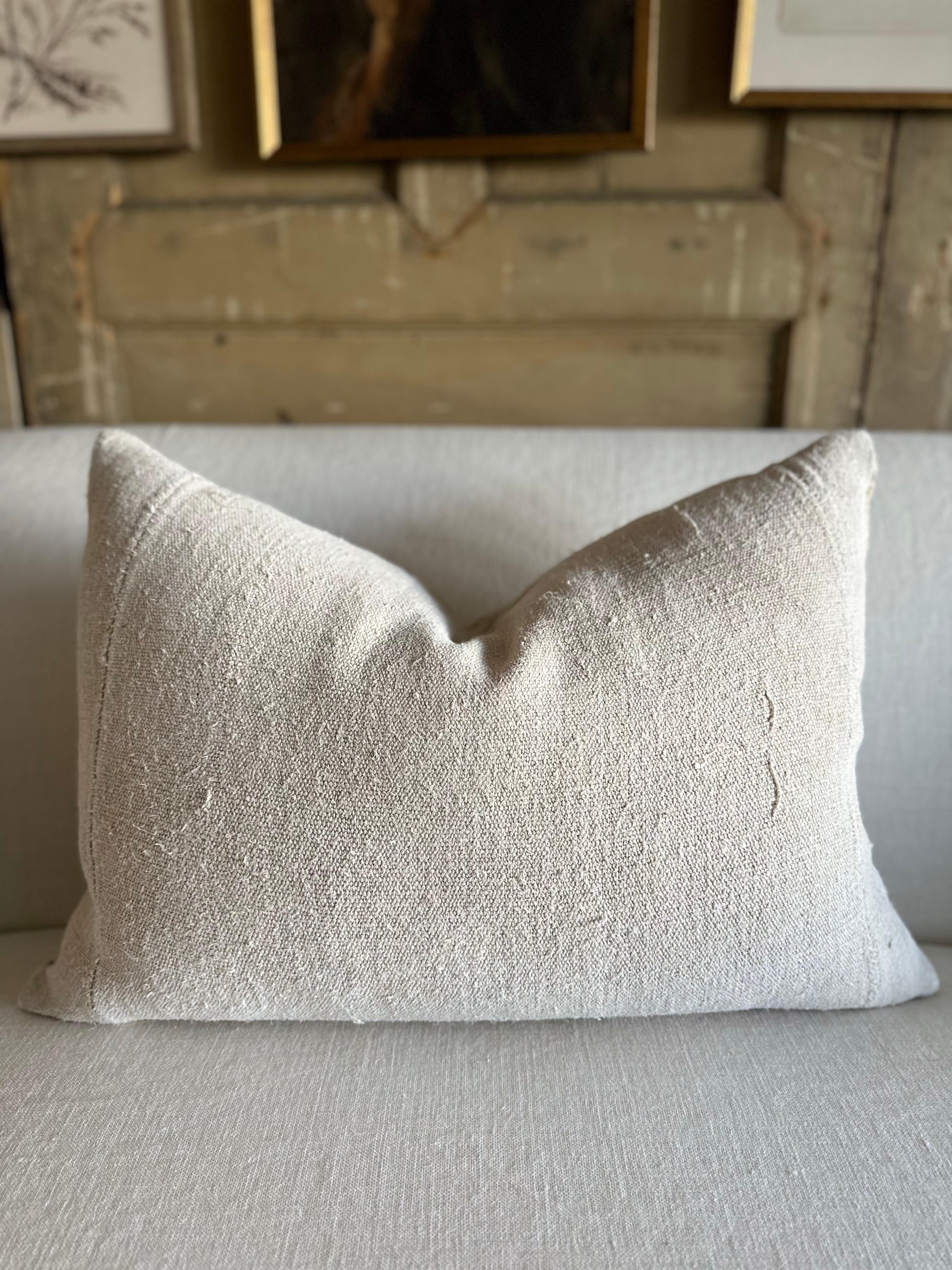 North American Custom Lumbar Pillow Made from Vintage Stripe Hemp Fabrics For Sale