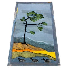 Luxuriöser handgeknüpfter Teppich - Jack Pine Kanadischer Baum, blau, grün, braun