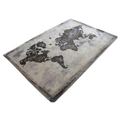 Tappeto di lusso personalizzato annodato a mano Mappa del mondo, lana, lino + tencel - grigio e nero