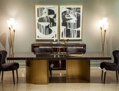 Custom Macassar Dining Table with Brass Bases by Carrocel