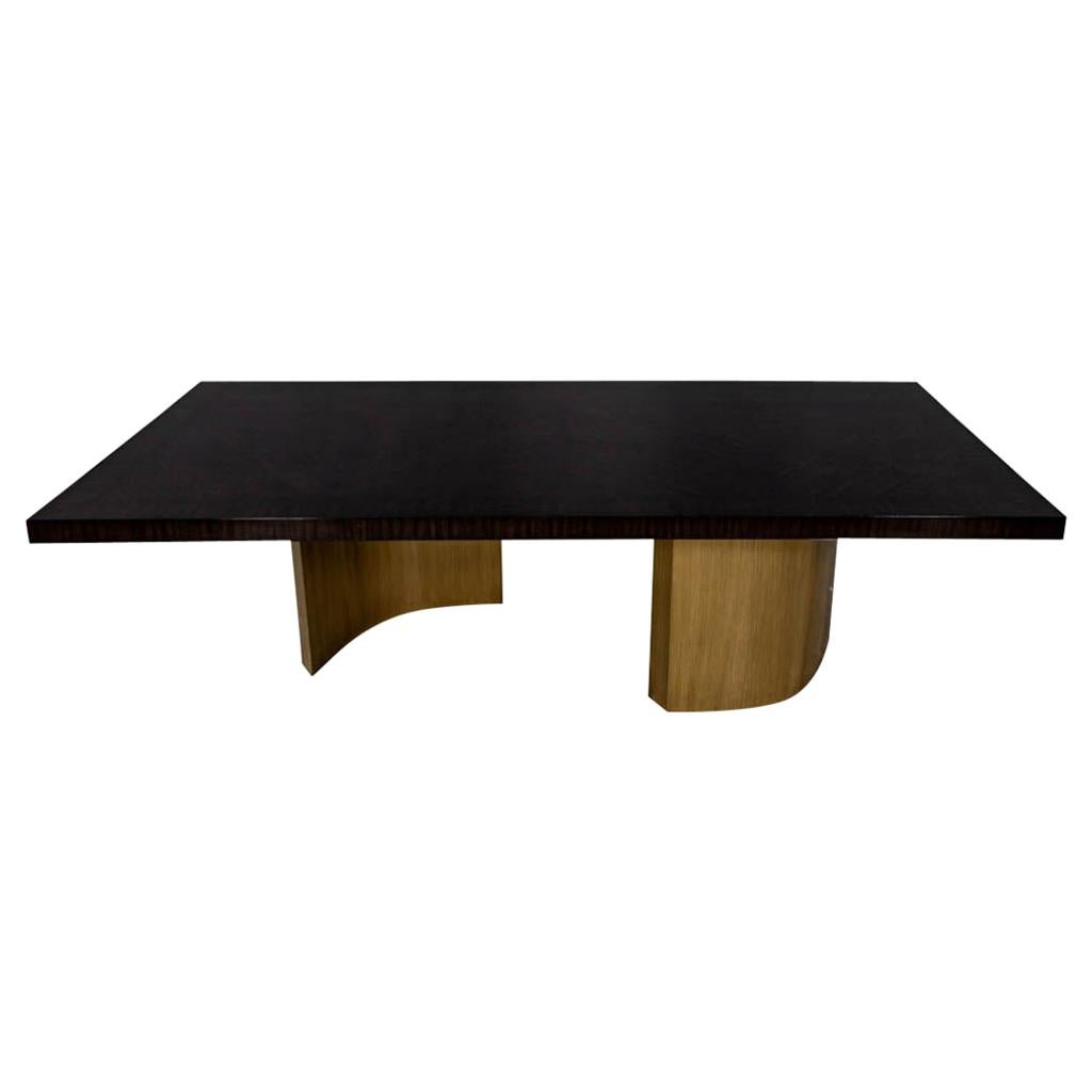 Custom Macassar Dining Table with Brass Bases by Carrocel For Sale