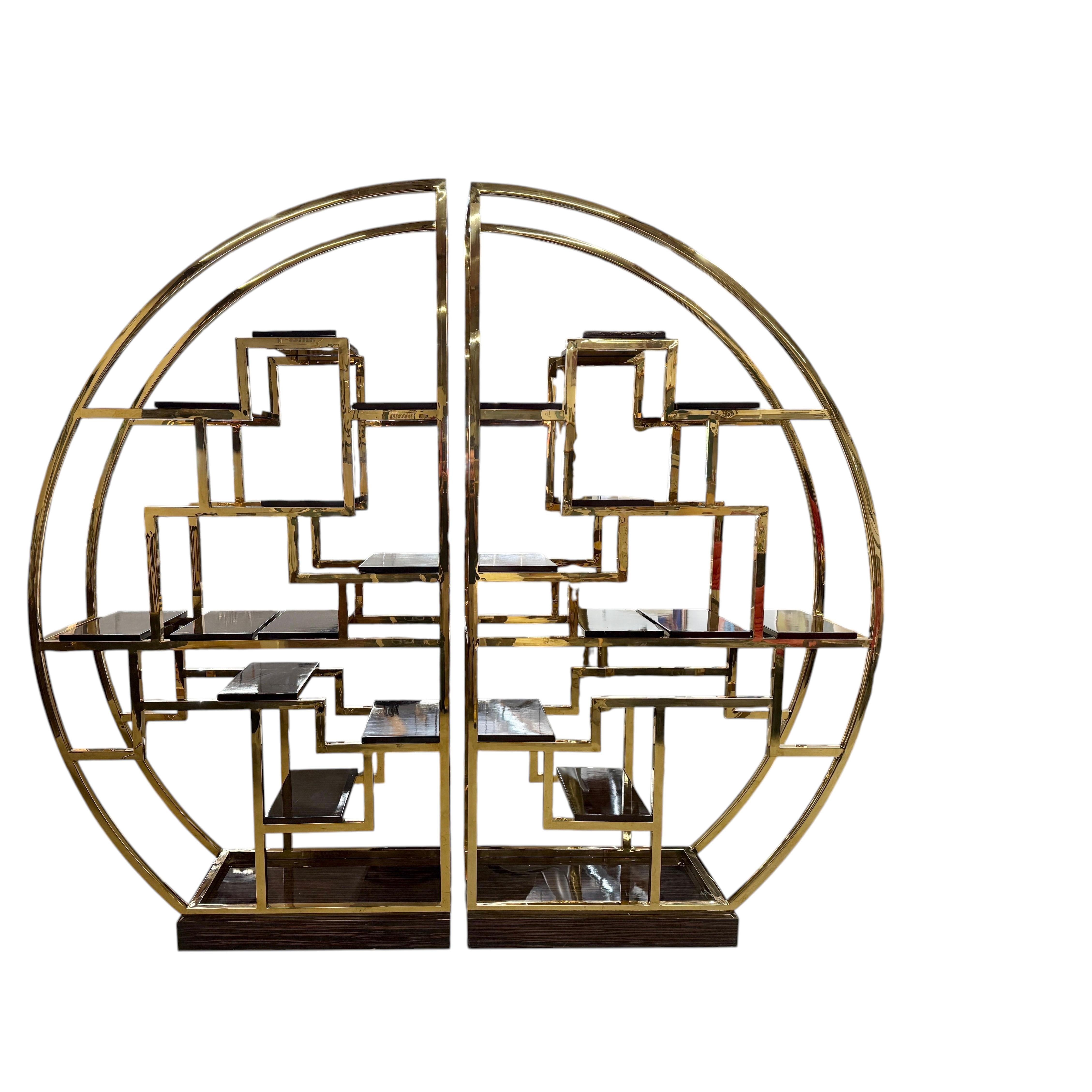 Custom Macassar Ebony and Brass Demi Lune Room Divider For Sale