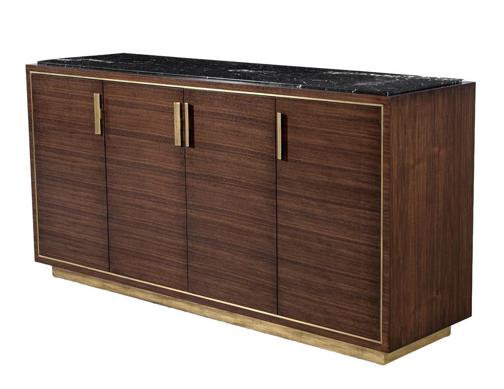 Modern Custom Macassar Marble Top Credenza Buffet Cassara by Carrocel For Sale
