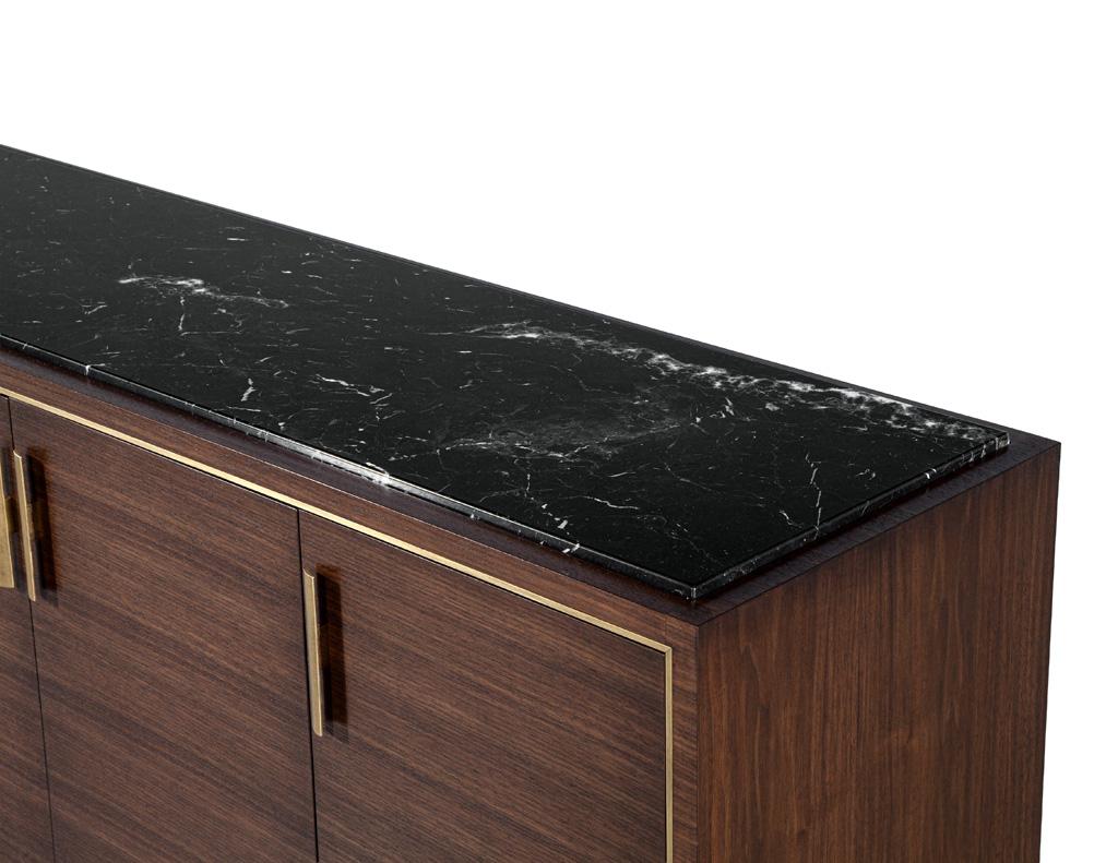 Brass Custom Macassar Marble Top Credenza Buffet Cassara by Carrocel For Sale
