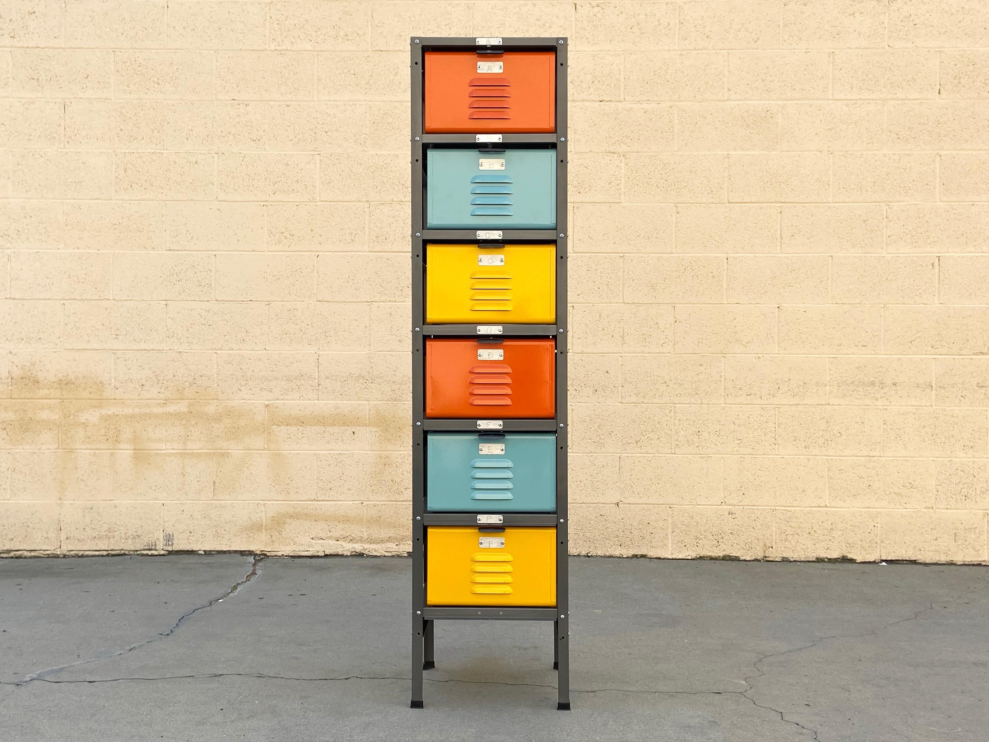 Mid-Century Modern Custom Made Locker Basket Unit with Multicolored Baskets For Sale