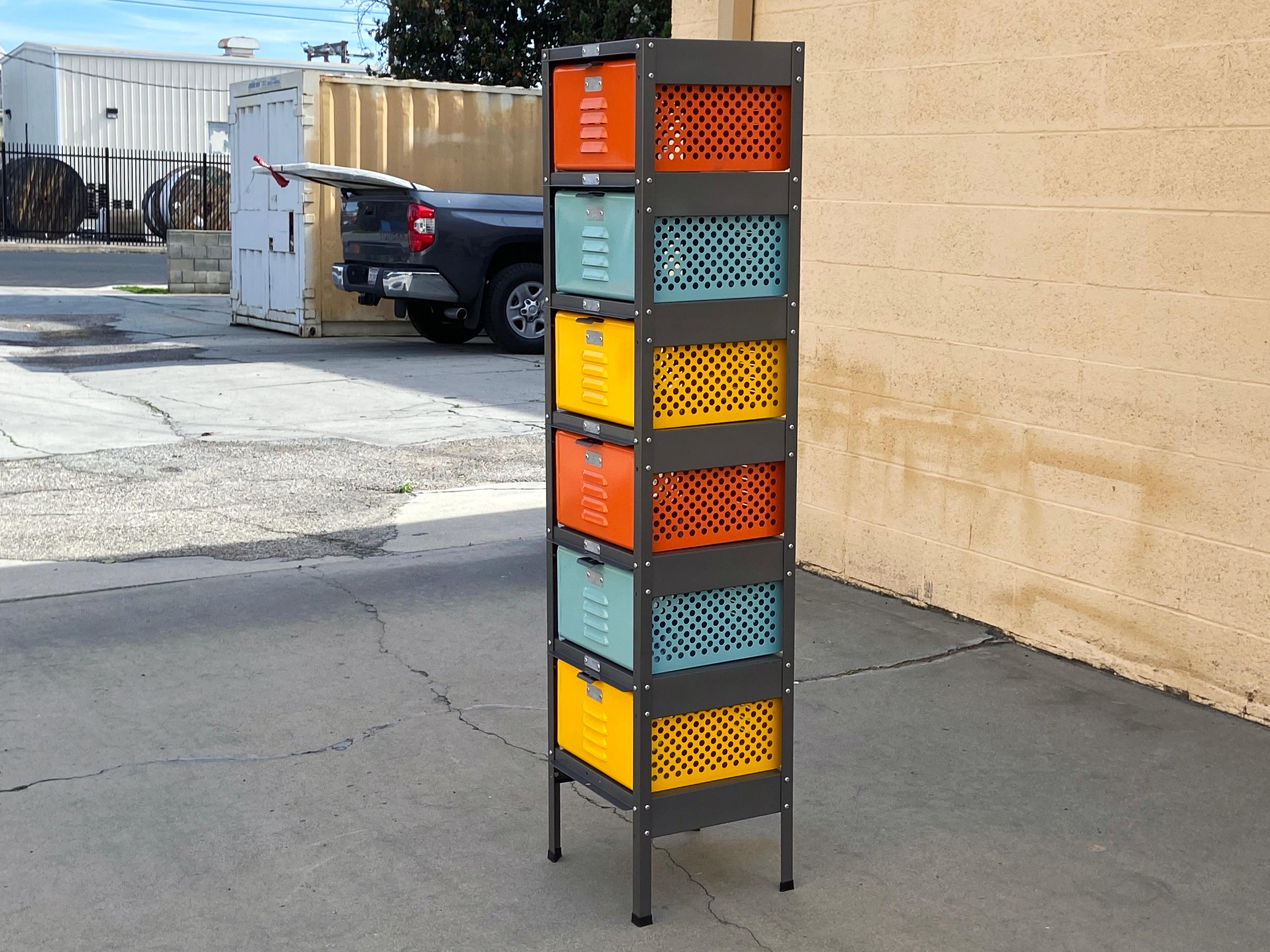 Custom Made Locker Basket Unit with Multicolored Baskets In New Condition For Sale In Alhambra, CA
