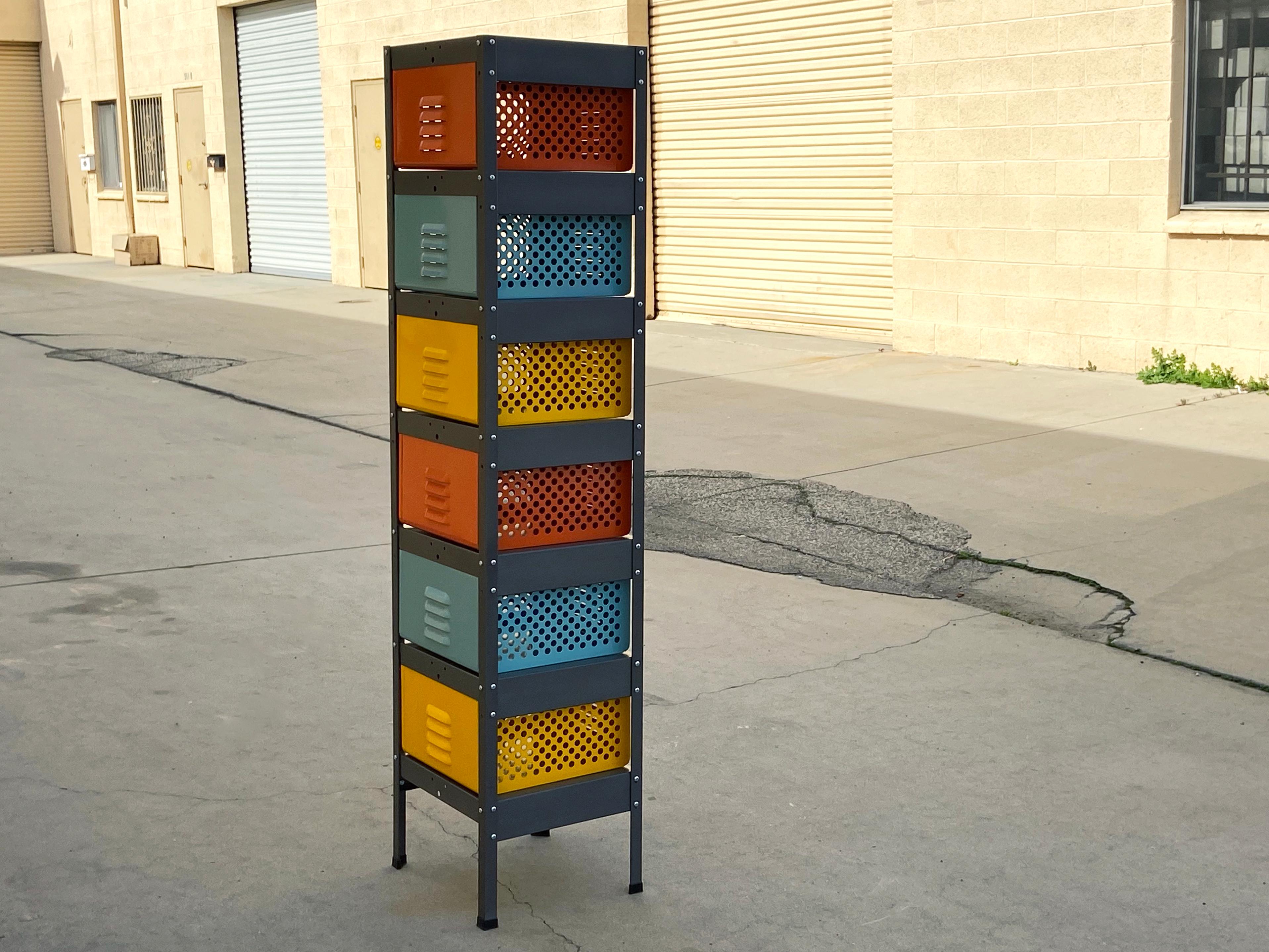 Contemporary Custom Made Locker Basket Unit with Multicolored Baskets For Sale