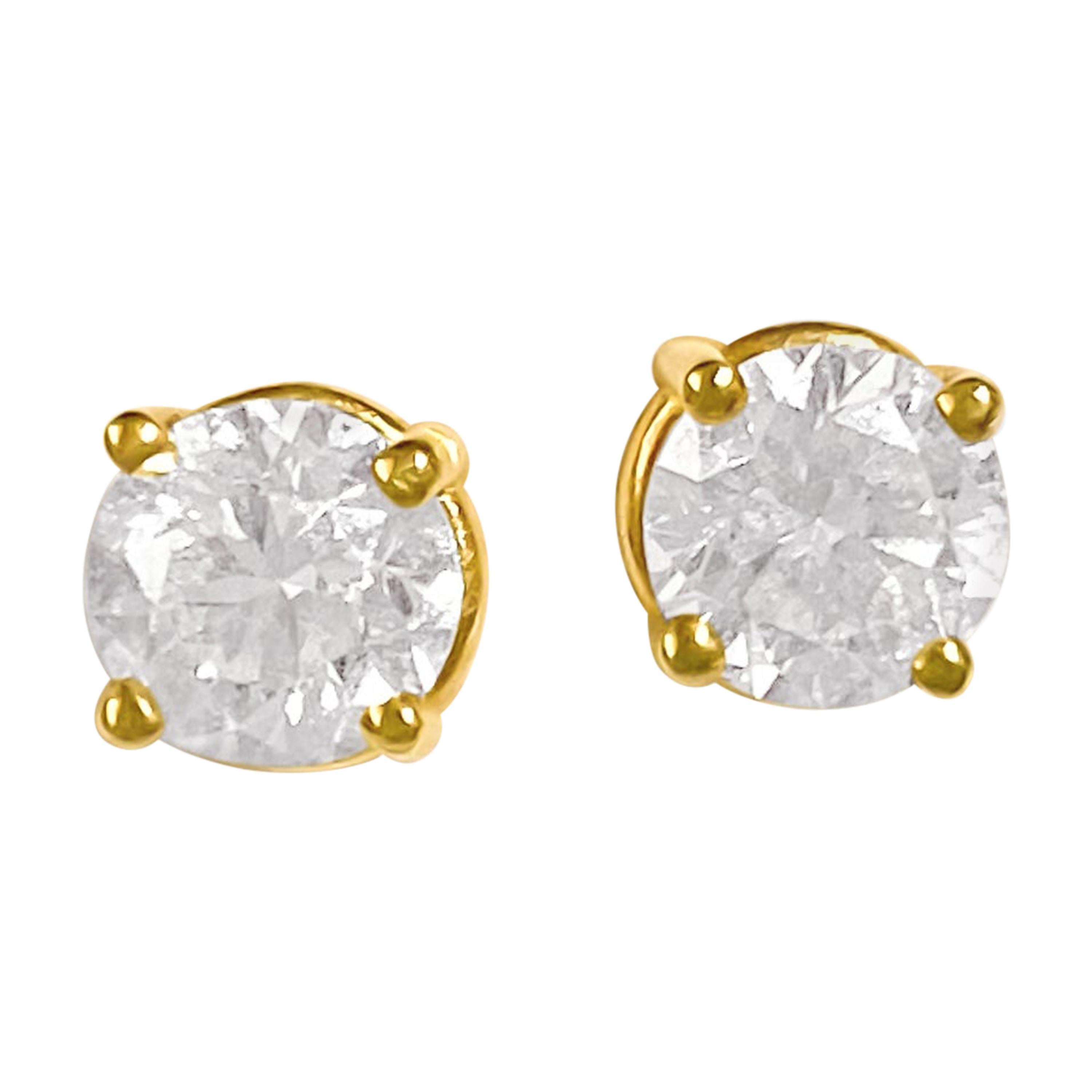 Custom Made 1.00 Carat VS Diamond Studs Unisex 14 Karat Yellow Gold For Sale