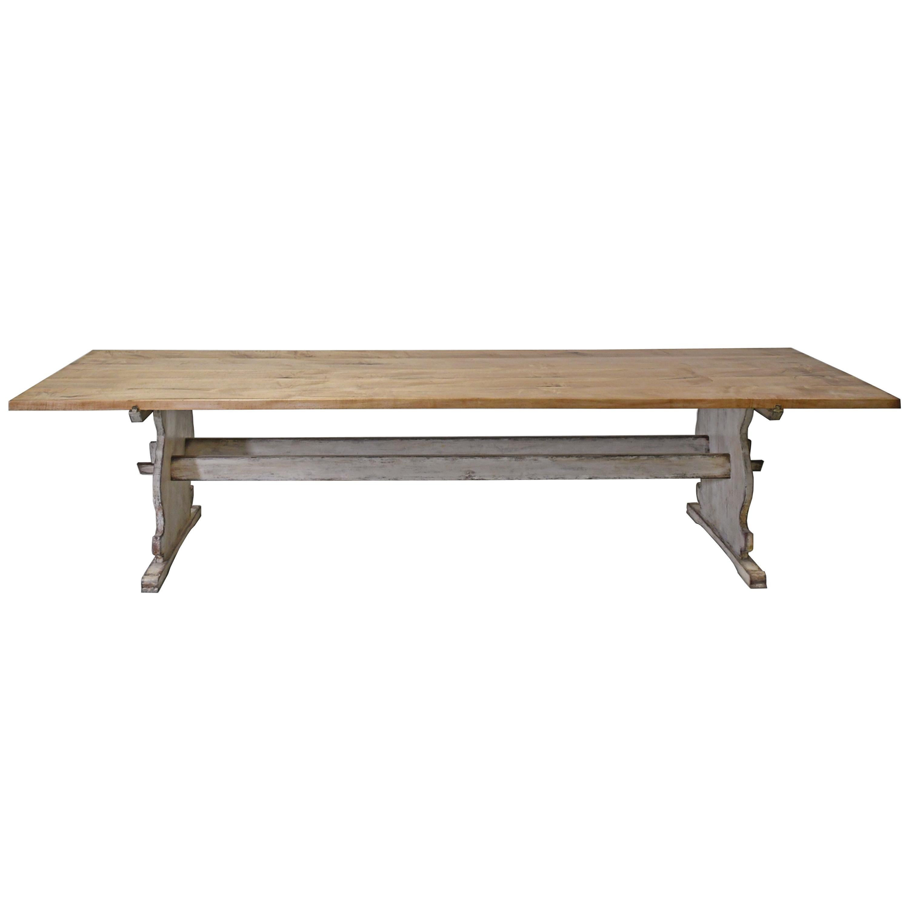 Contemporary Bonnin Ashley Custom Made 12' Gustavian Table Shown with Painted Trestle Base  For Sale
