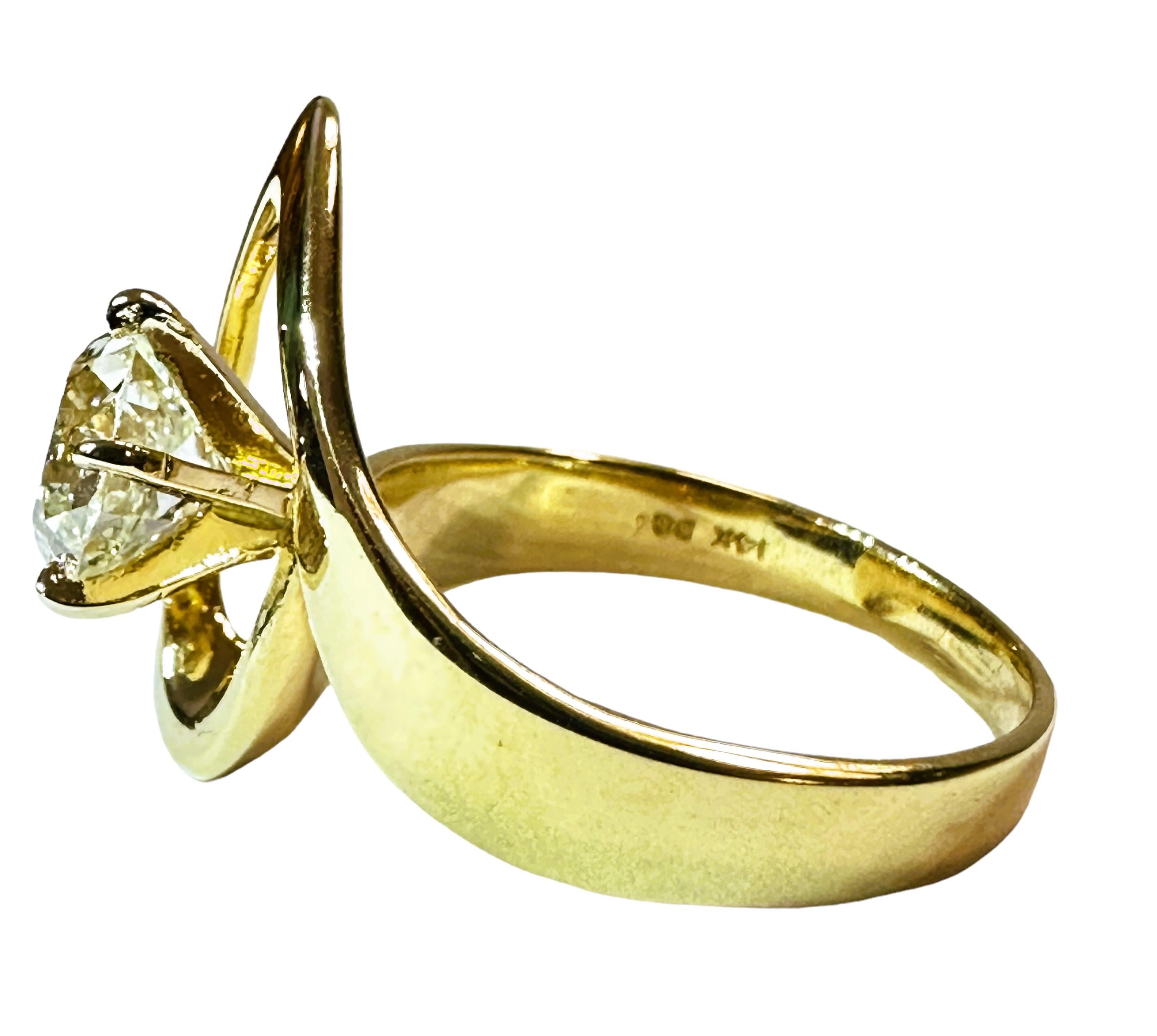 Custom Made 14k Yellow Gold 1.52 Ct Diamond Engagement Ring with Appraisal For Sale 6