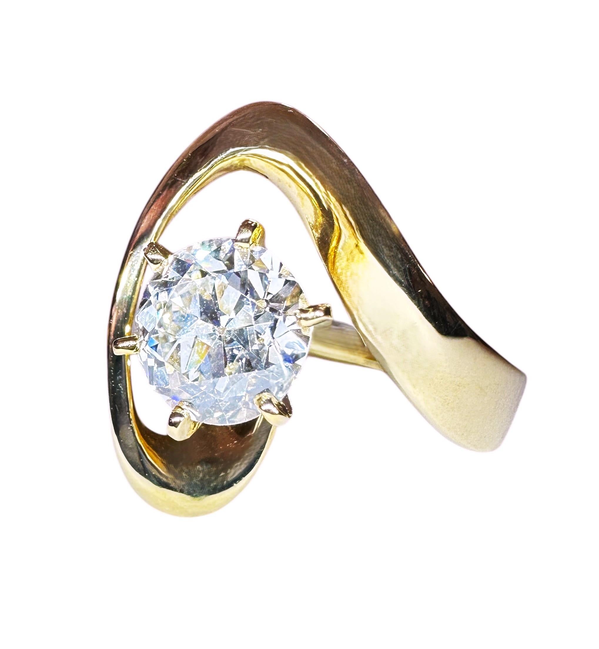 Custom Made 14k Yellow Gold 1.52 Carat Diamond Engagement Ring with Appraisal For Sale 7