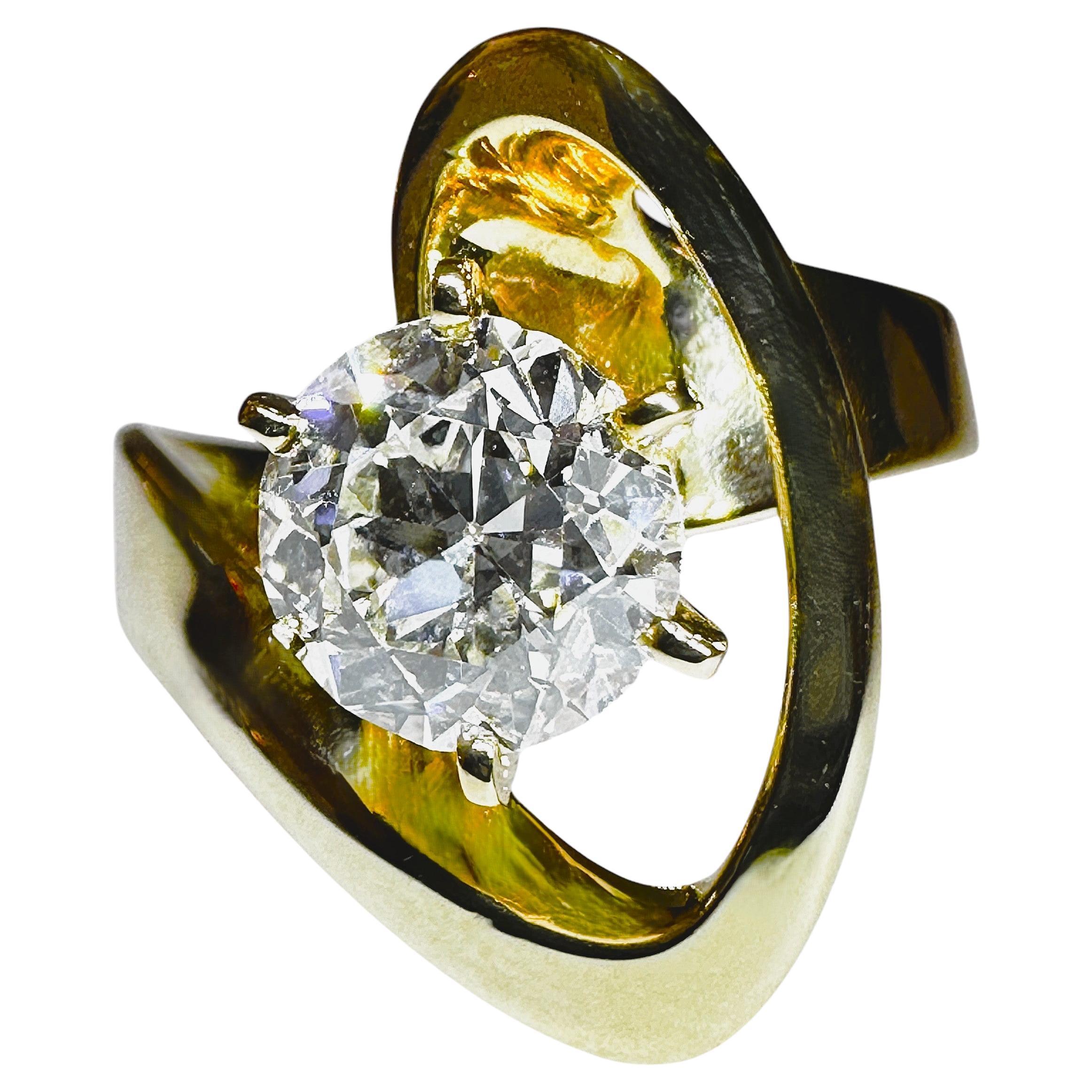 Custom Made 14k Yellow Gold 1.52 Carat Diamond Engagement Ring with Appraisal For Sale