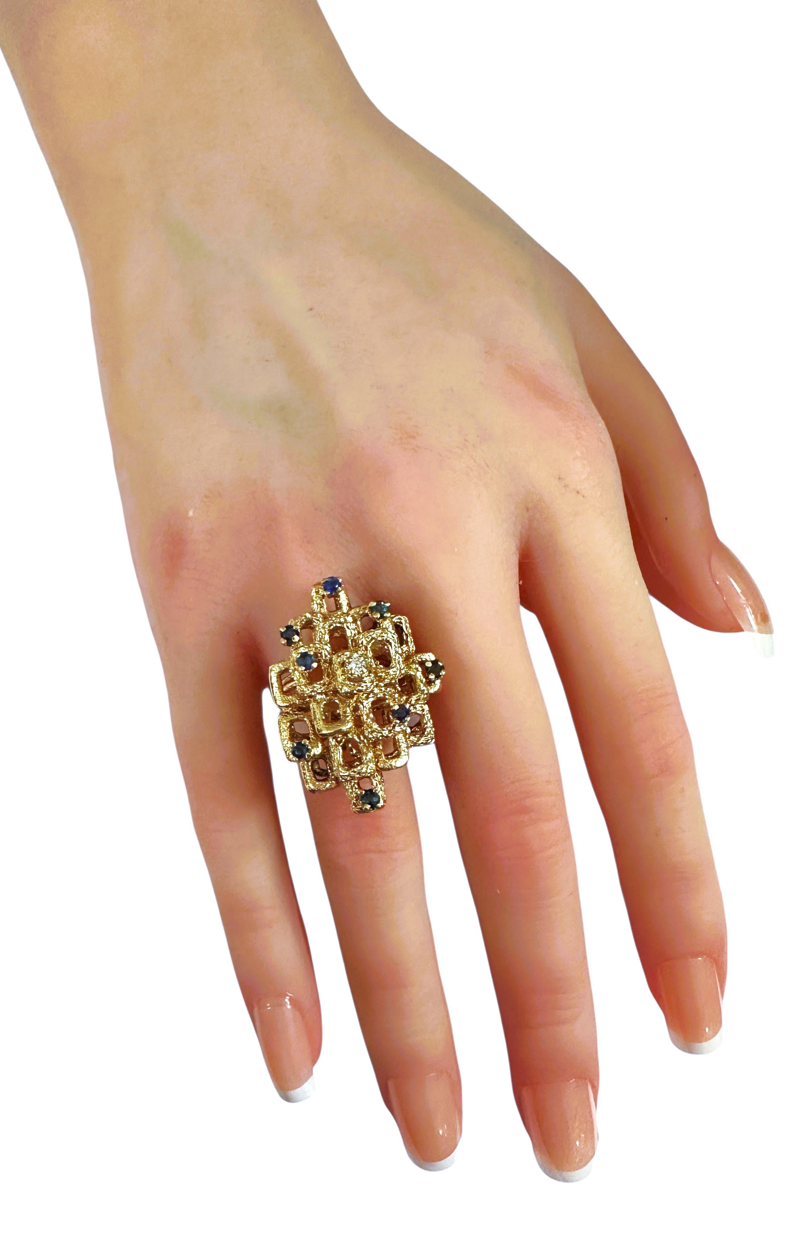 CUSTOM MADE Or jaune 14k .24 Carat Rubis et Diamant Bague Moderniste Brutaliste en vente 5
