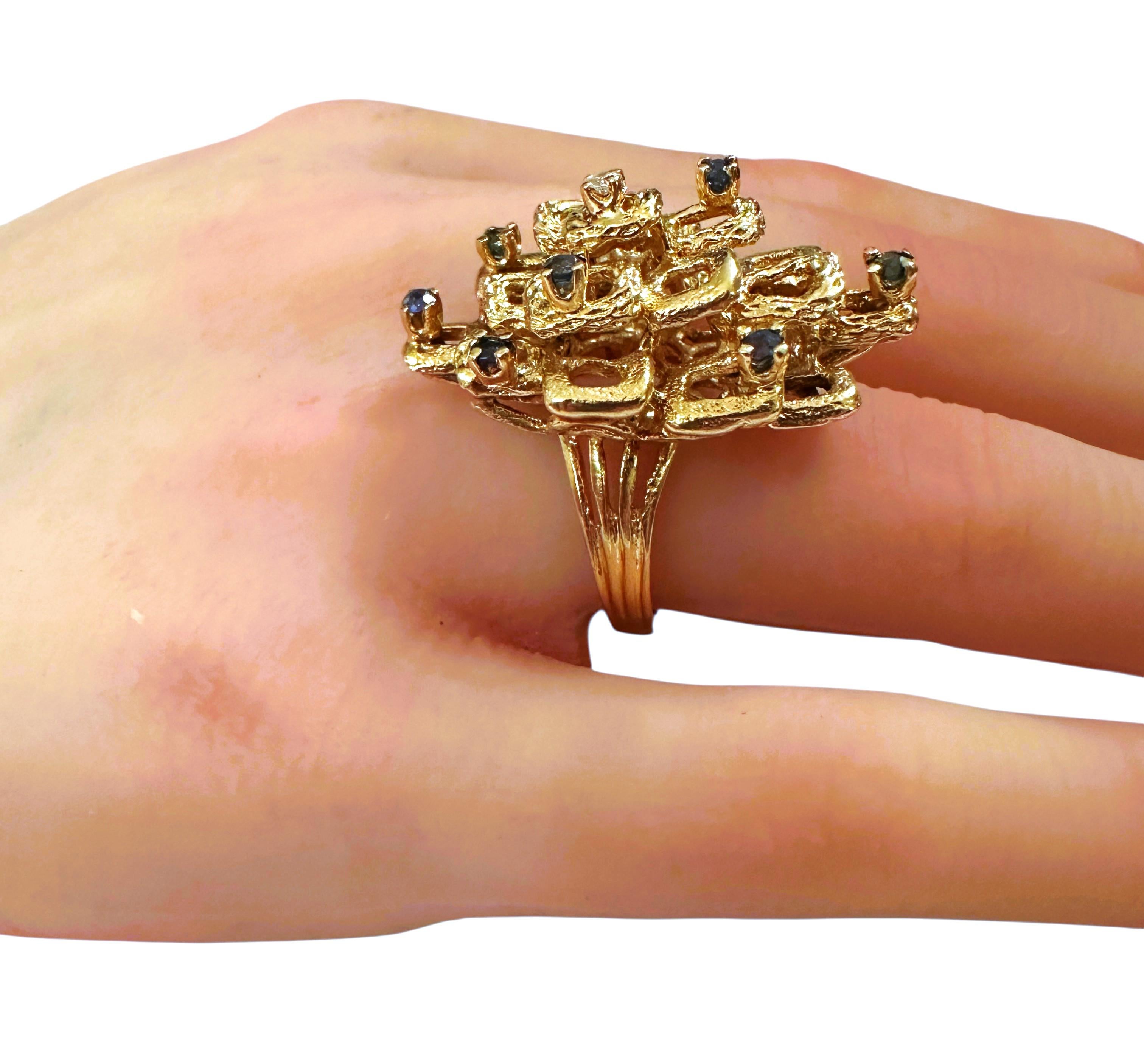 CUSTOM MADE Or jaune 14k .24 Carat Rubis et Diamant Bague Moderniste Brutaliste en vente 6