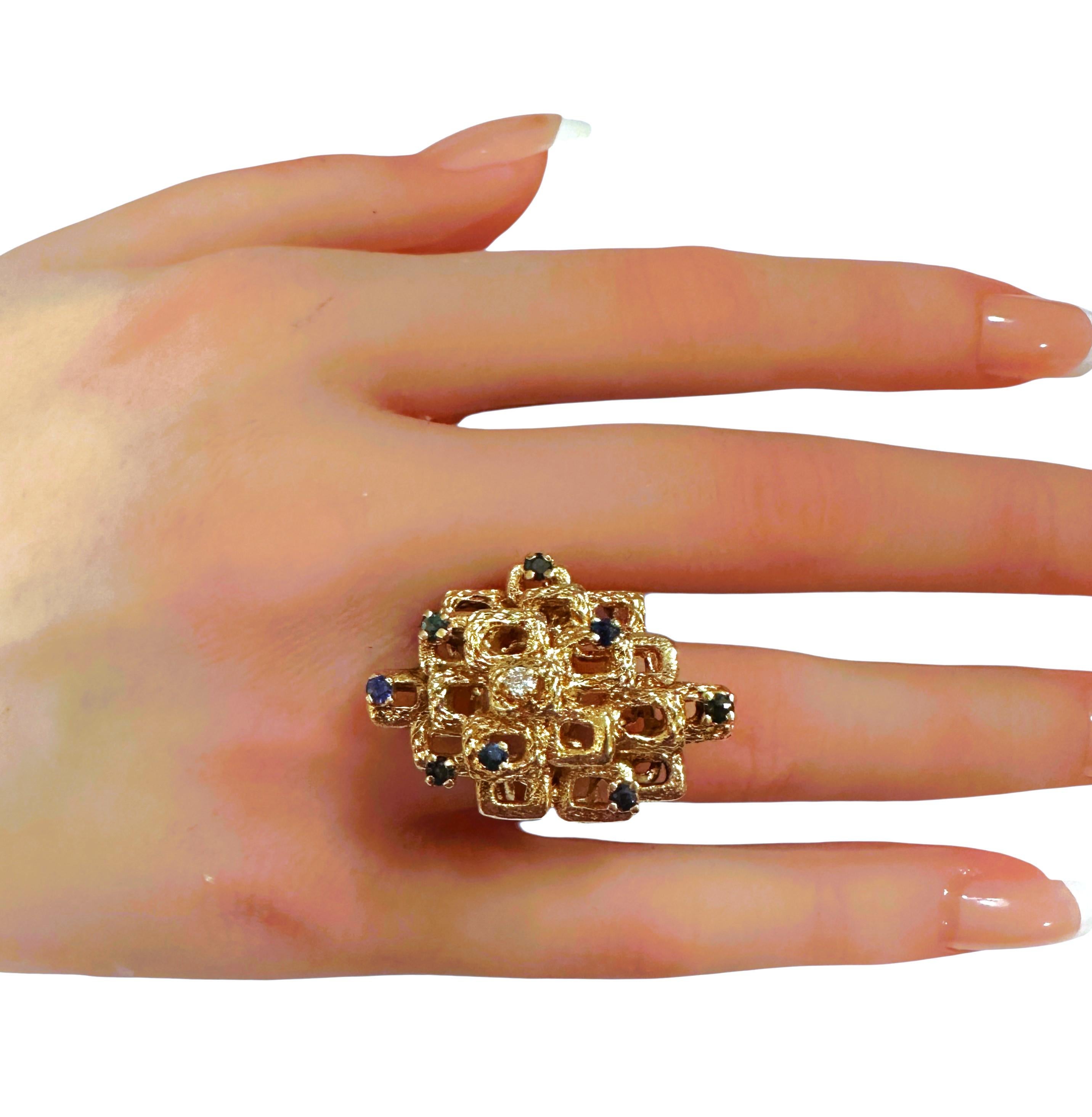 CUSTOM MADE Or jaune 14k .24 Carat Rubis et Diamant Bague Moderniste Brutaliste en vente 7