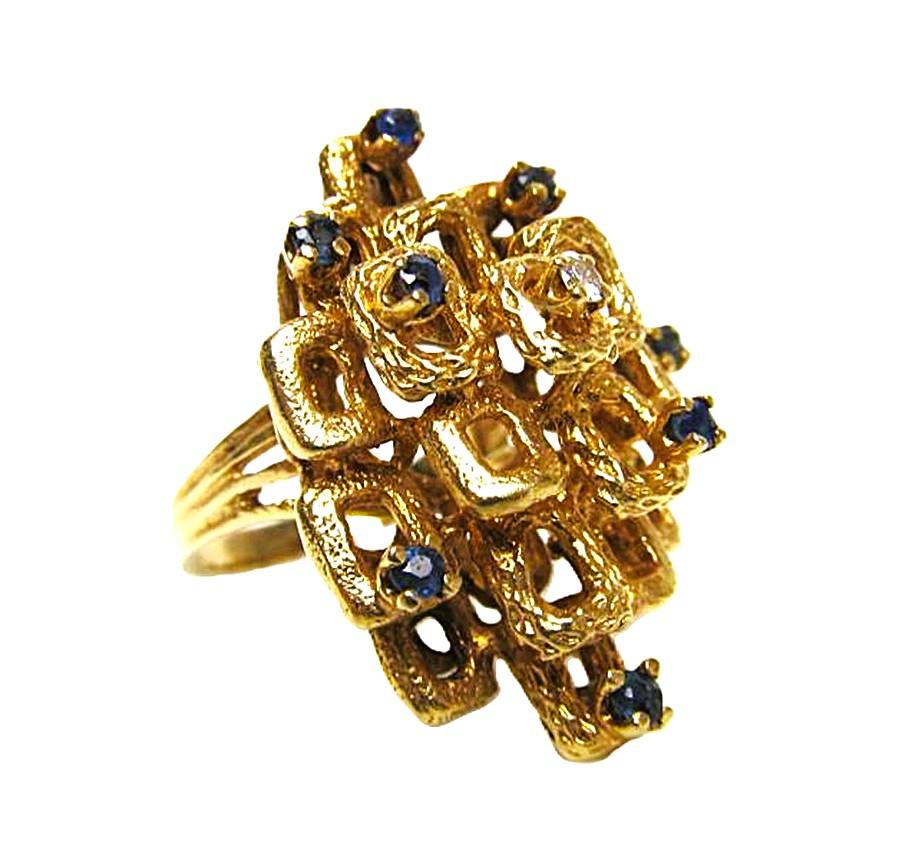 CUSTOM MADE Or jaune 14k .24 Carat Rubis et Diamant Bague Moderniste Brutaliste Excellent état - En vente à Eagan, MN