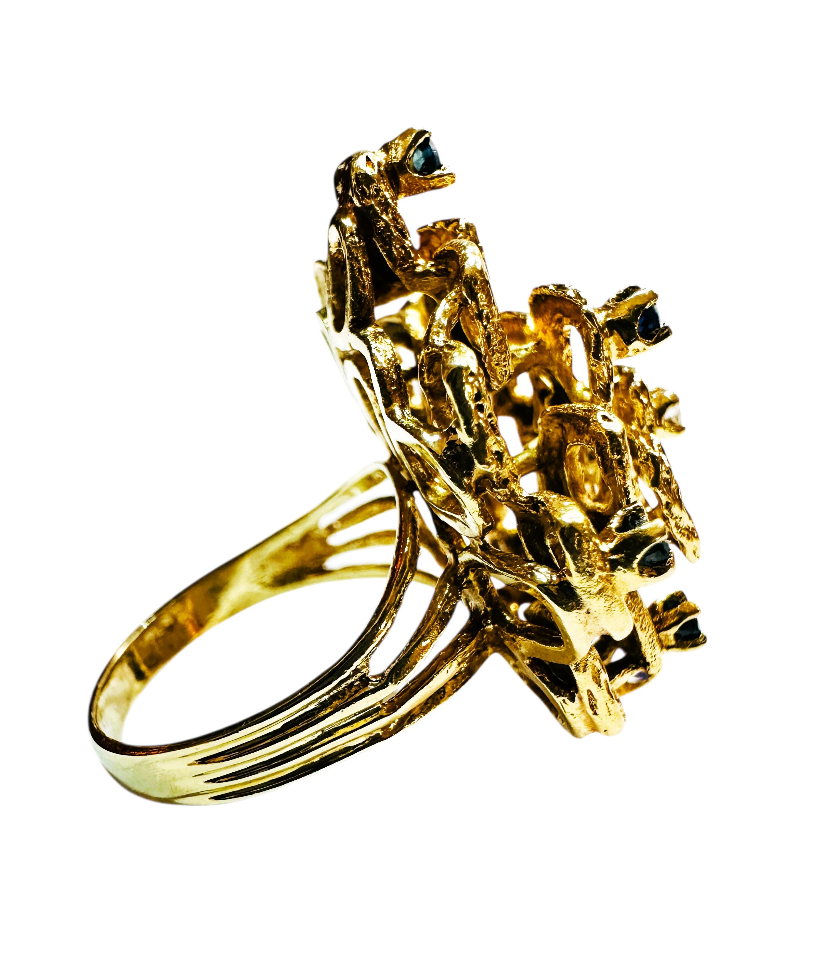 CUSTOM MADE Or jaune 14k .24 Carat Rubis et Diamant Bague Moderniste Brutaliste en vente 2