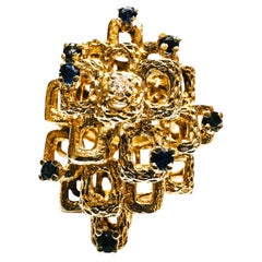 CUSTOM MADE Or jaune 14k .24 Carat Rubis et Diamant Bague Moderniste Brutaliste