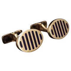 Custom Made 14k Yellow Gold Blue Enamel Cufflinks