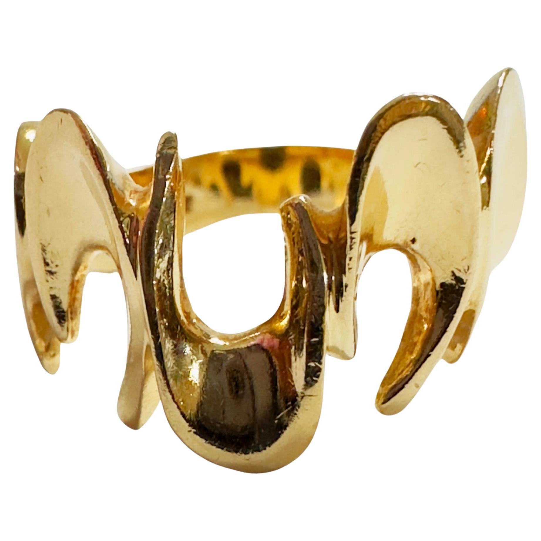 Vintage MCM Custom Made 14k Yellow Gold Modernist Ring Size 6.75