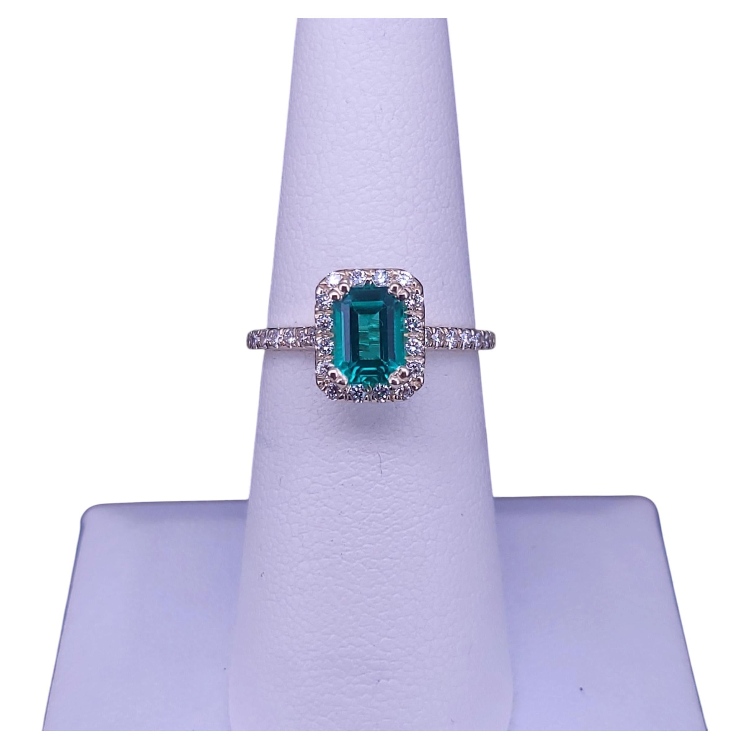 Custom Made 14K Yellow Gold Ring with Diamond & Columbian Emerald 6.5 For Sale