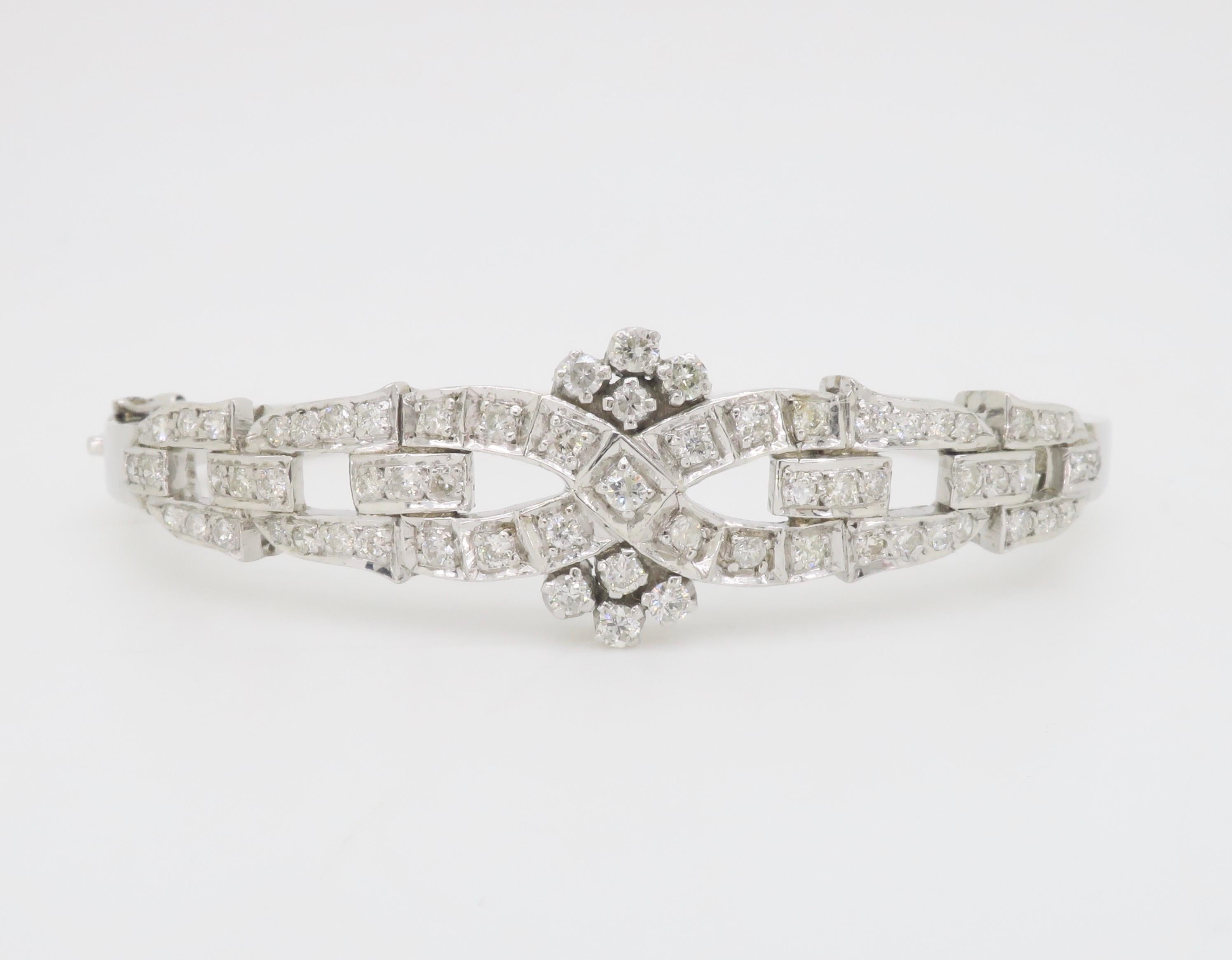 Custom Made 1.60CTW Diamond Bangle Bracelet In Excellent Condition For Sale In Webster, NY