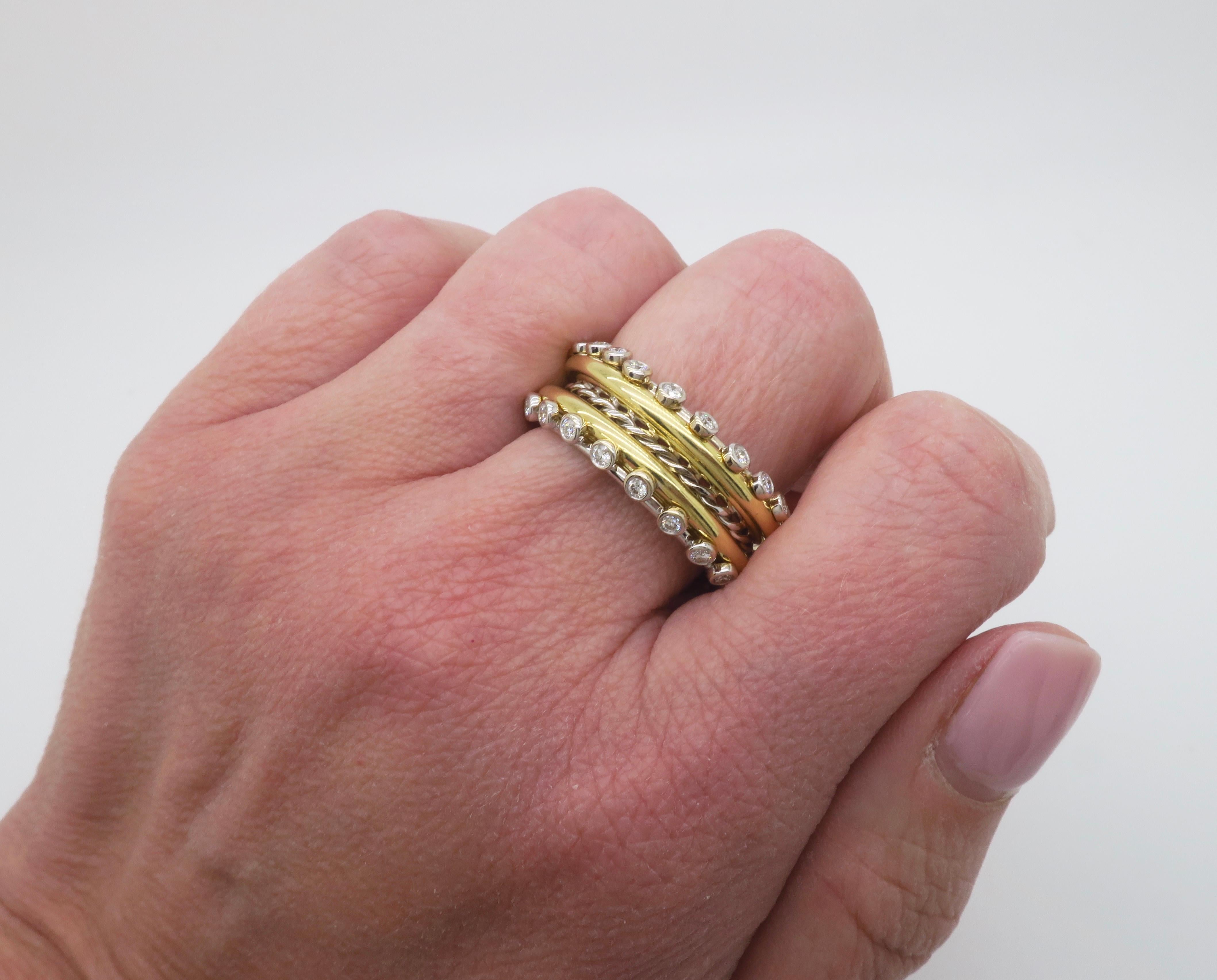 Maßgefertigter 18k & 22k Diamantring mit Lünettenfassung (Rundschliff) im Angebot