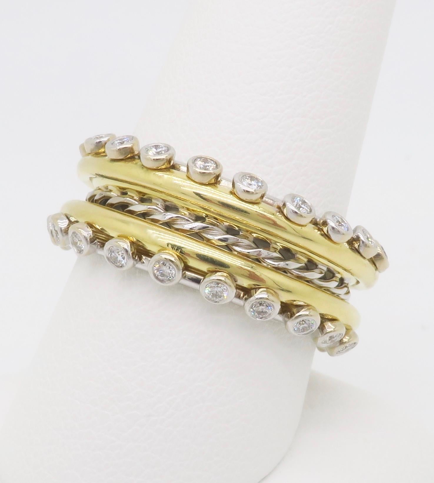 Maßgefertigter 18k & 22k Diamantring mit Lünettenfassung Damen im Angebot