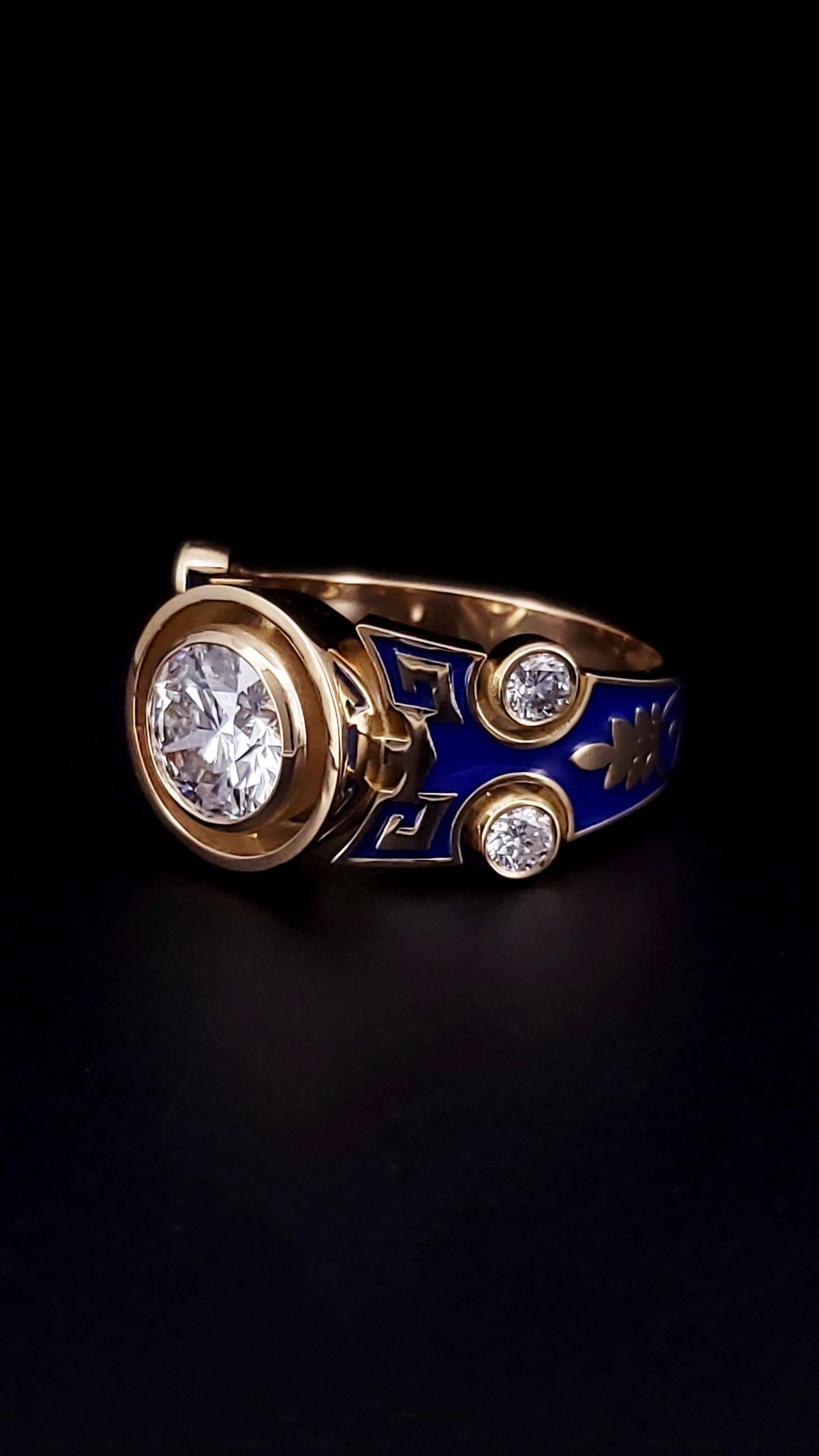 BAGUE HOMME SUR MESURE EN OR 18K AVEC ÉMAIL BLEU ET DIAMANTS

Métal : Or jaune 18k
MATERIAL : Émail bleu, diamants
Taille de l'anneau : 13.75
Diamètre de la face : 14 mm
Largeur de l'anneau : 26,7 mm
Hauteur de l'anneau : 6,7 mm
Poids : 18.5