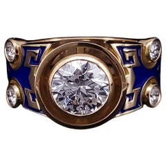 Maßgefertigter Ring aus 18 Karat Gold in blauer Emaille und Diamanten