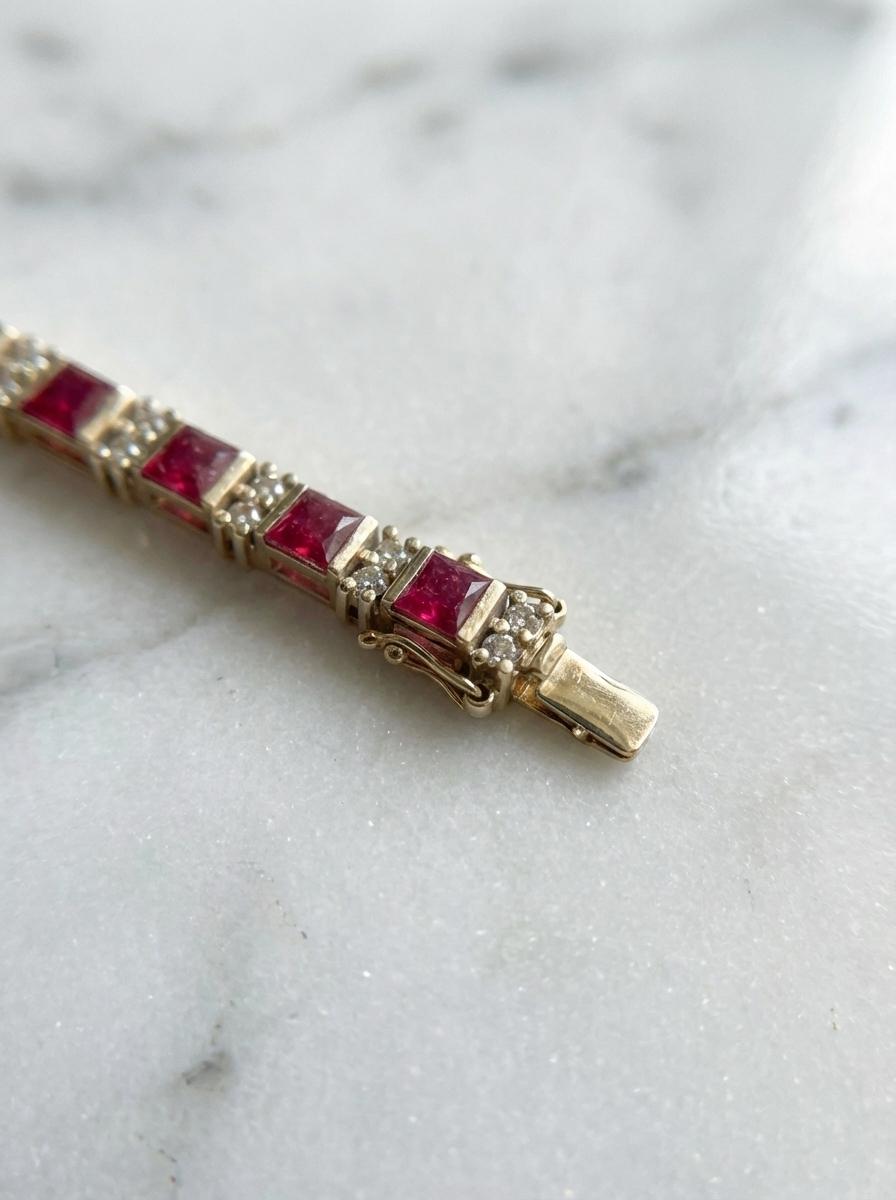 Contemporain Custom-Made 18K Yellow Gold Ruby and Diamond Line Bracelet en vente