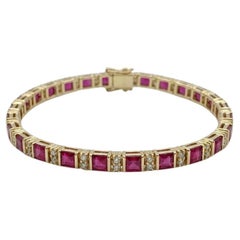 Custom-Made 18K Yellow Gold Ruby and Diamond Line Bracelet