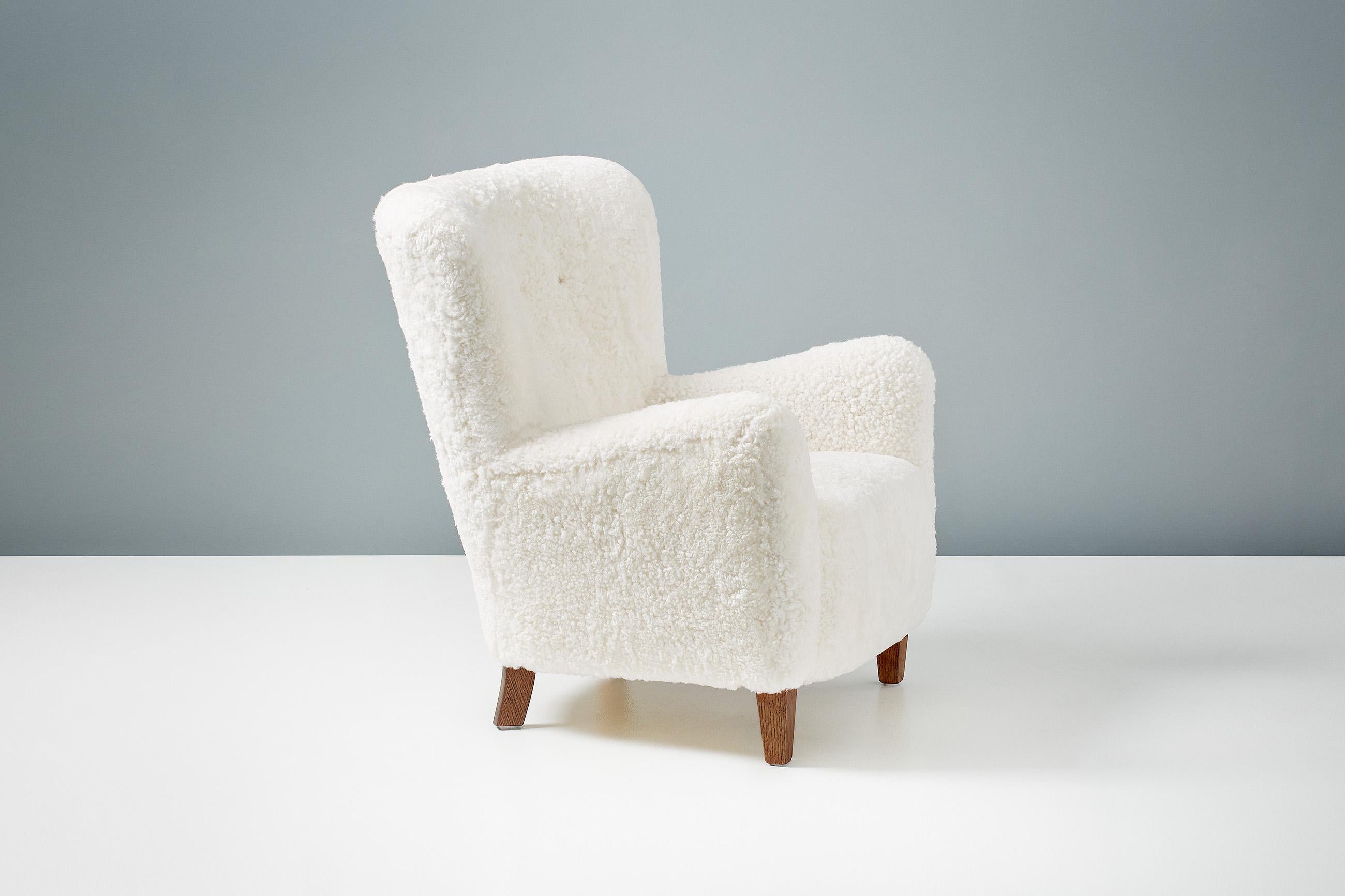 British Custom Made 1940s Sheepskin Lounge Chair For Sale