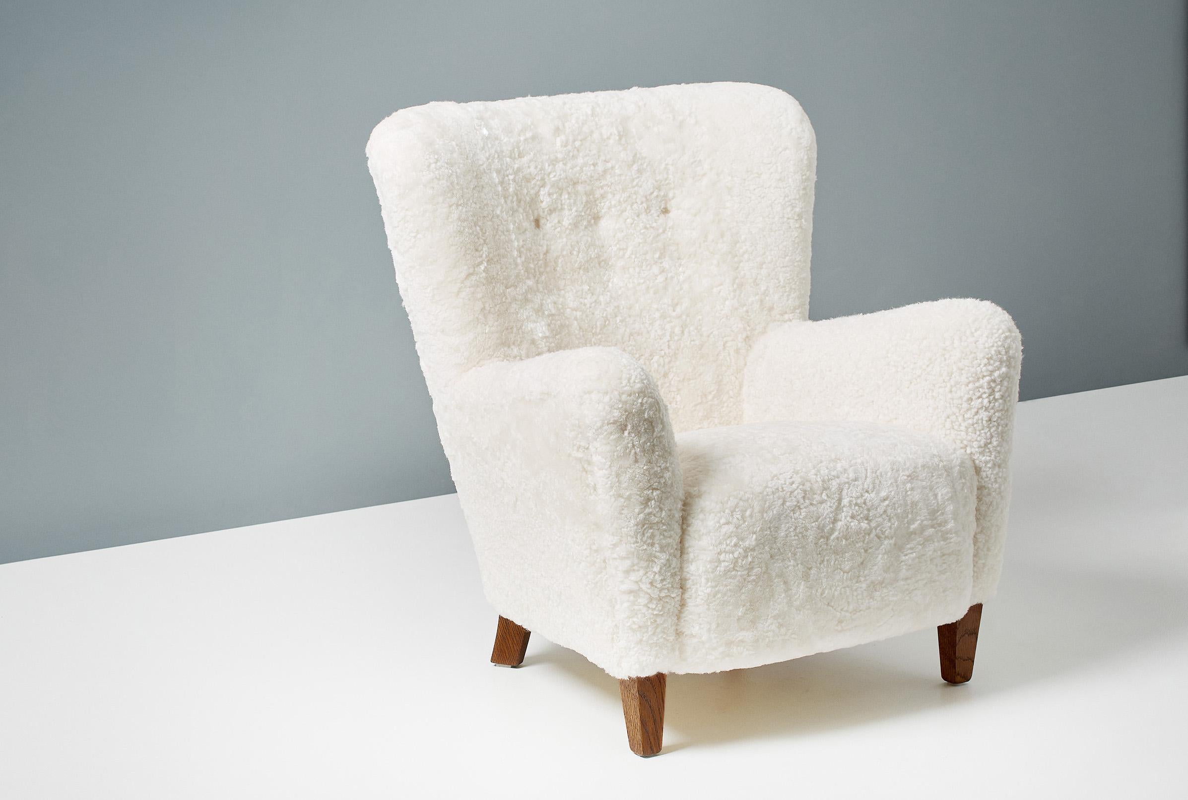 Contemporary Custom Made 1940s Sheepskin Lounge Chair For Sale