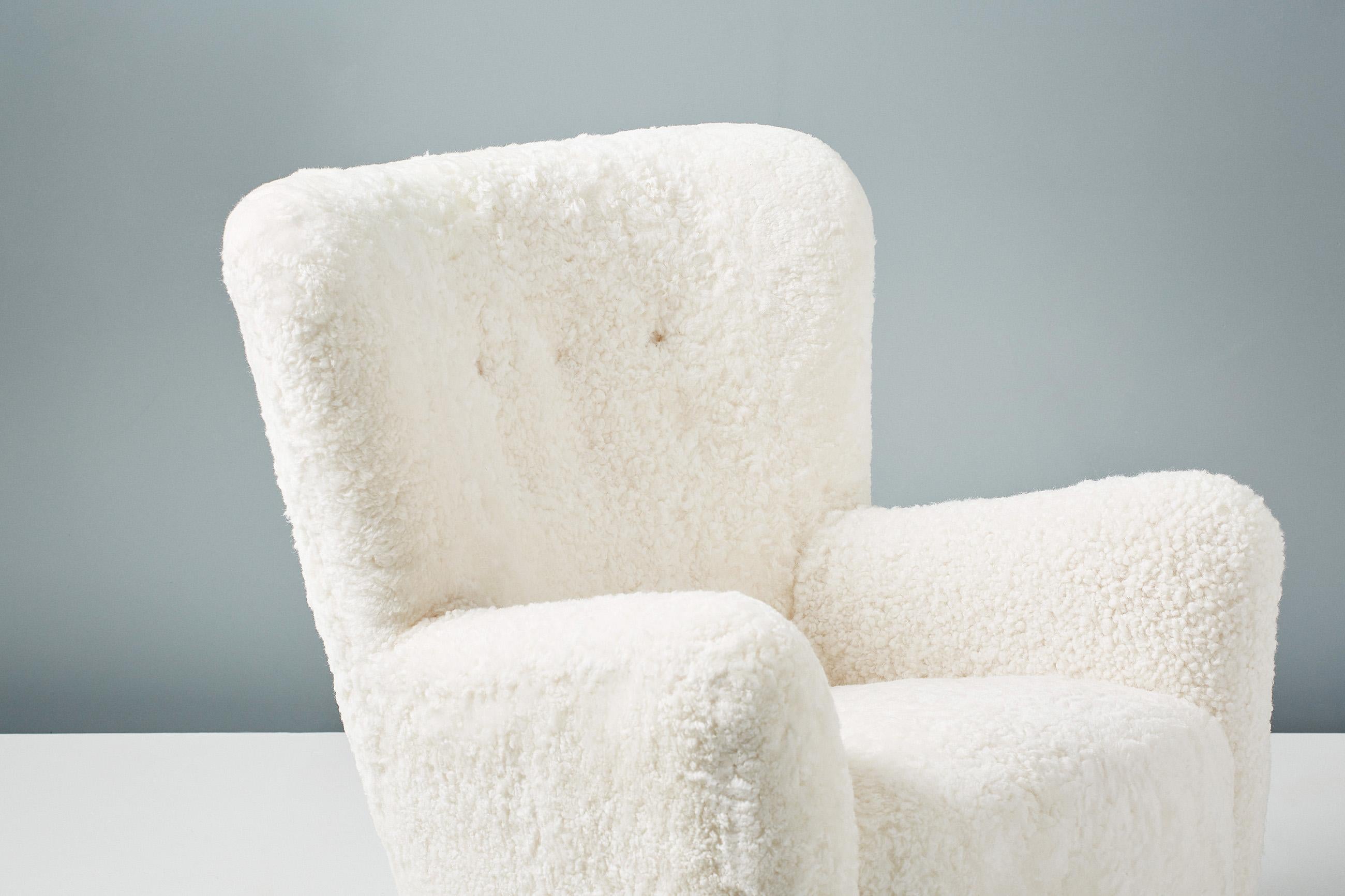 Wool Custom Made 1940s Sheepskin Lounge Chair For Sale