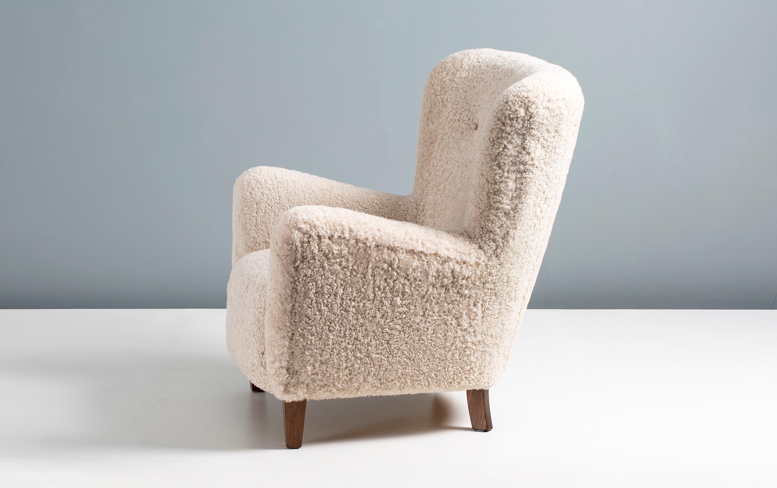 Wool Custom Made 1940s Sheepskin Lounge Chair For Sale