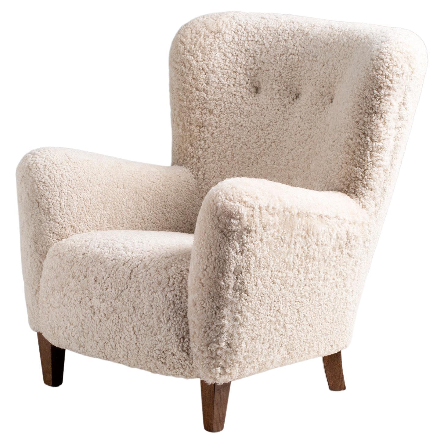 Custom Made 1940s Sheepskin Lounge Chair